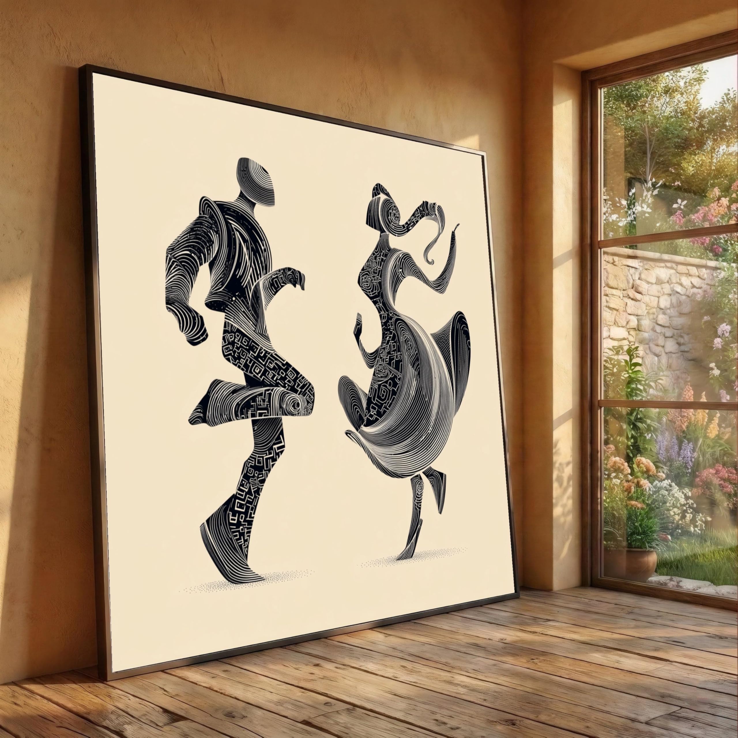 CAOXTART Abstract Dance Canvas, Modern Figurative Wall Art, Contemporary Black and White Canvas Print, Elegant Living Room Mural(80x80cm/Frameless)