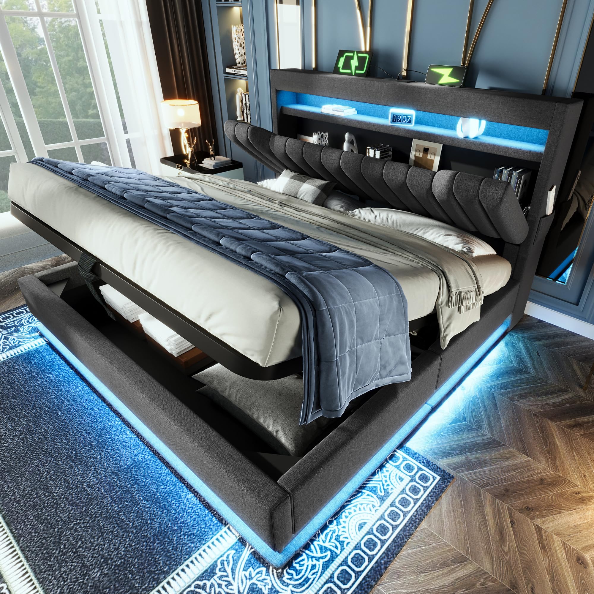 TIZZ Gestoffeerd bed, tweepersoonsbed, verlengd en vergroot