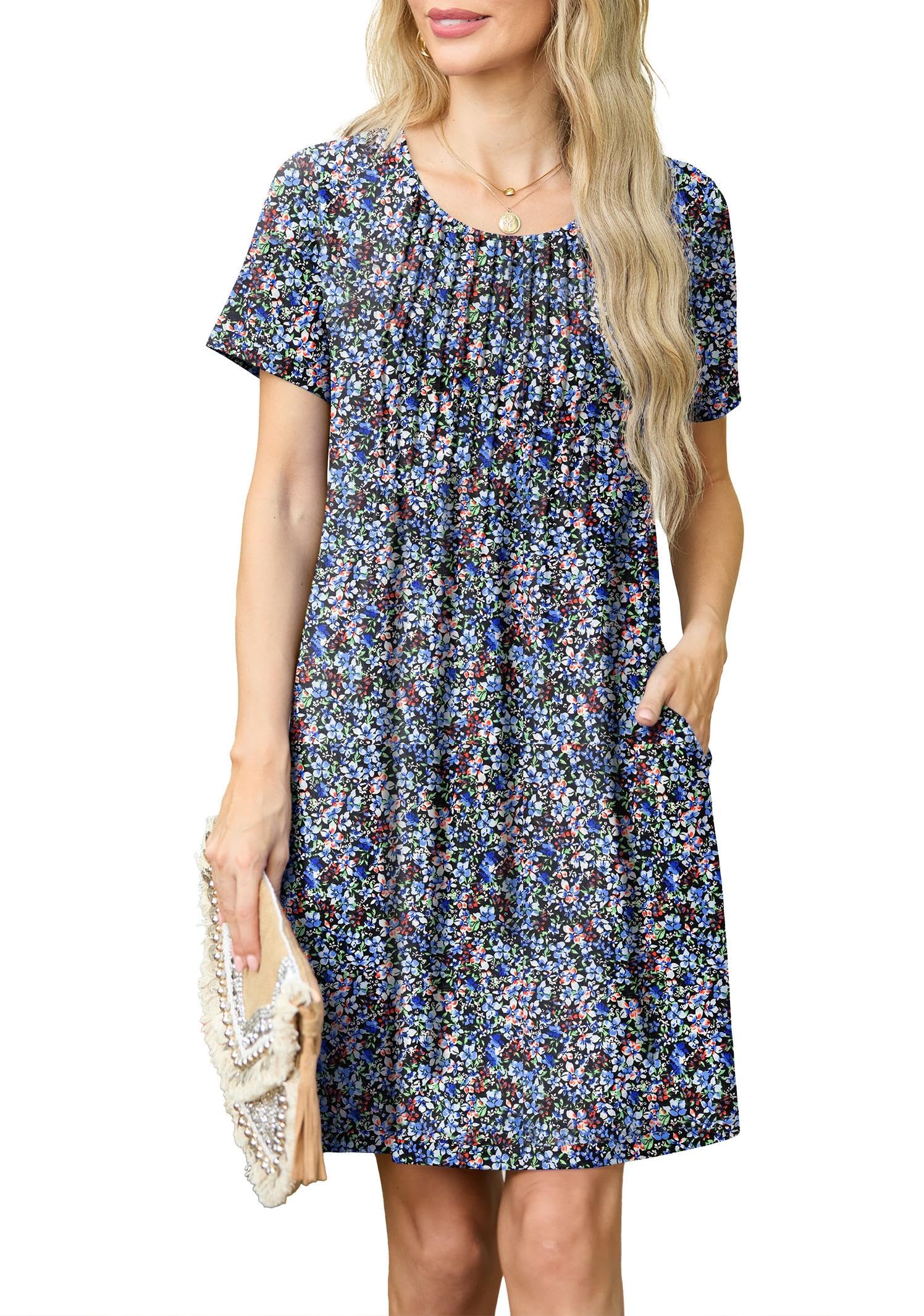 Robe à manches courtes et col rond dotée d'une poche latérale - 8