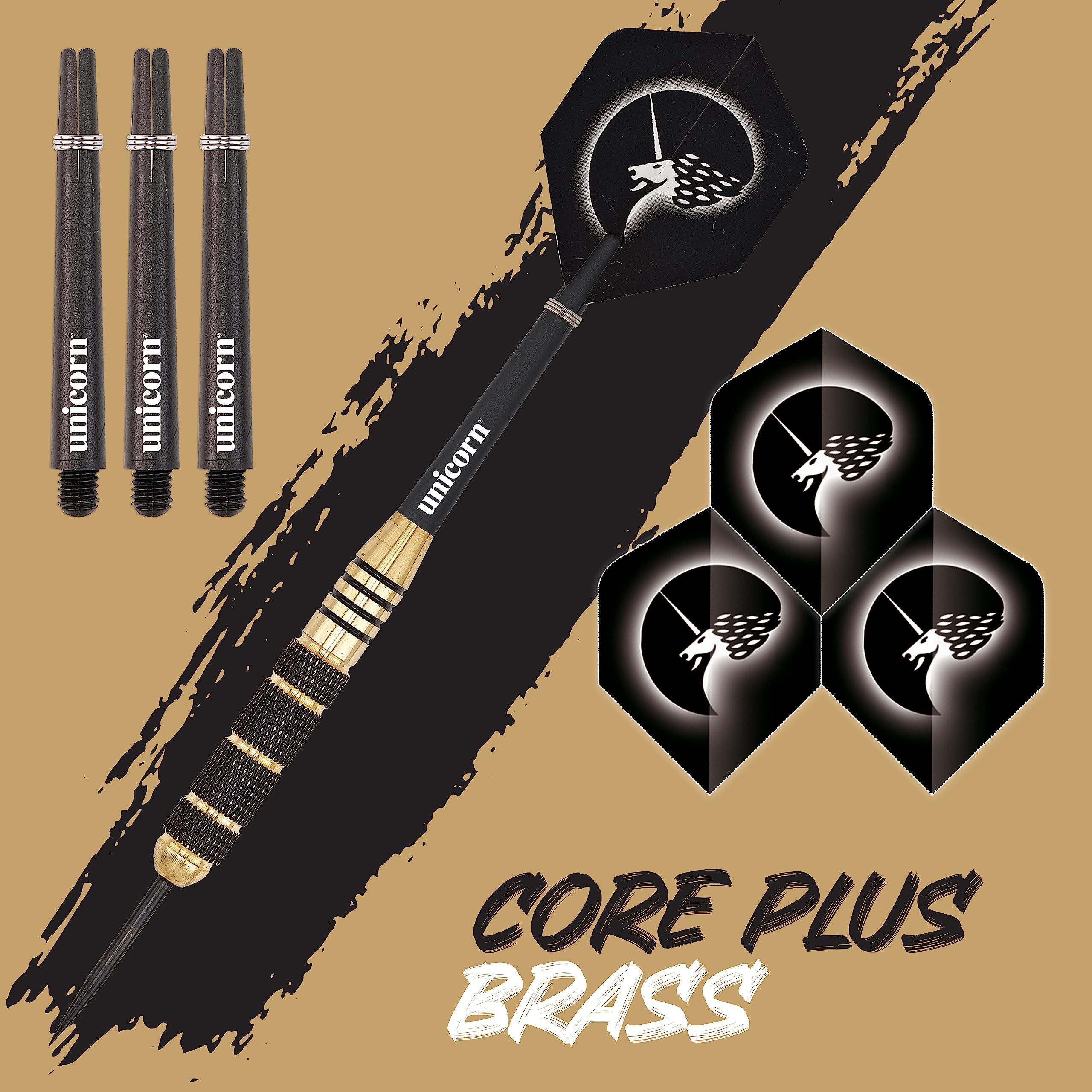 Unicorn Steel Tip Darts Set | Core Plus Black Brass Barrels|Style 2| 27 g