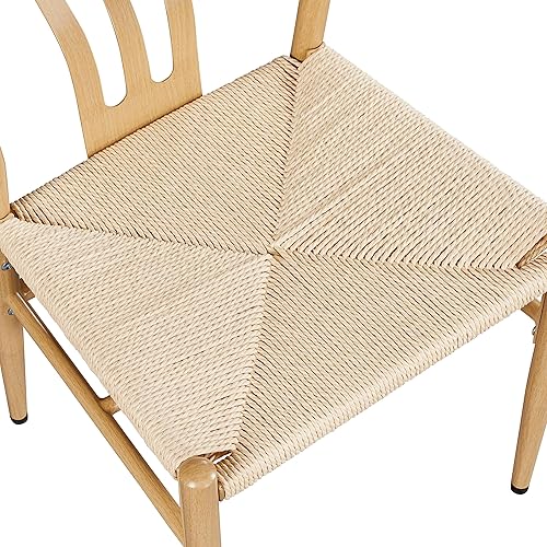 Miniatura 5 de Yaheetech Silla de comedor de tejido de ratán, sillas de metal, asiento de cáñamo para cocina, comedor, sala de estar, juego de 2, color madera