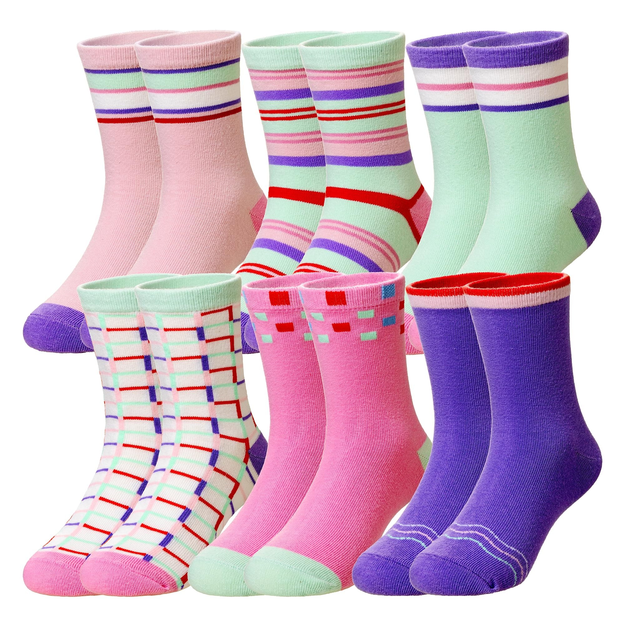 Eocom Girls Socks Little Kids Crew Socks Cotton Cute Youth Dress Socks 6 Pairs