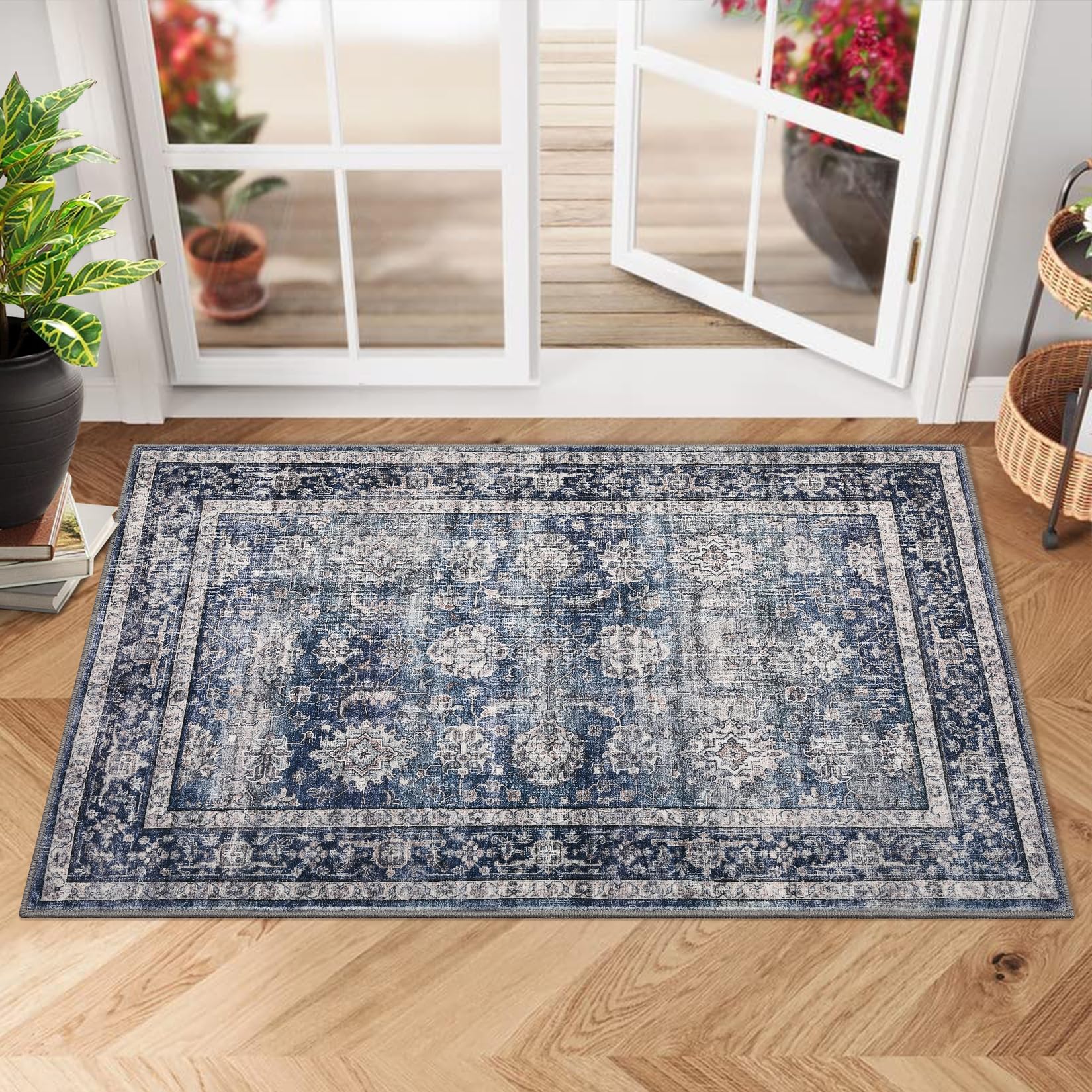 GarveeHome Area Rugs 2x3 Vintage Printed Floor Carpet with Non-Slip Backing, Stain-Resistant Oriental Throw Doormat, Washable Farmhouse Low Pile Rugs