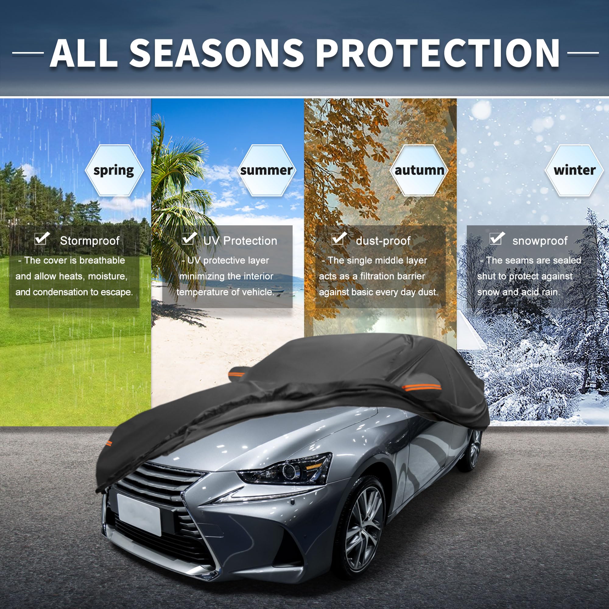 X AUTOHAUX Car Cover Outdoor Waterproof Sun Rain Snow Hail Protection with Left Side Door Zipper 210D-PU for — view 2