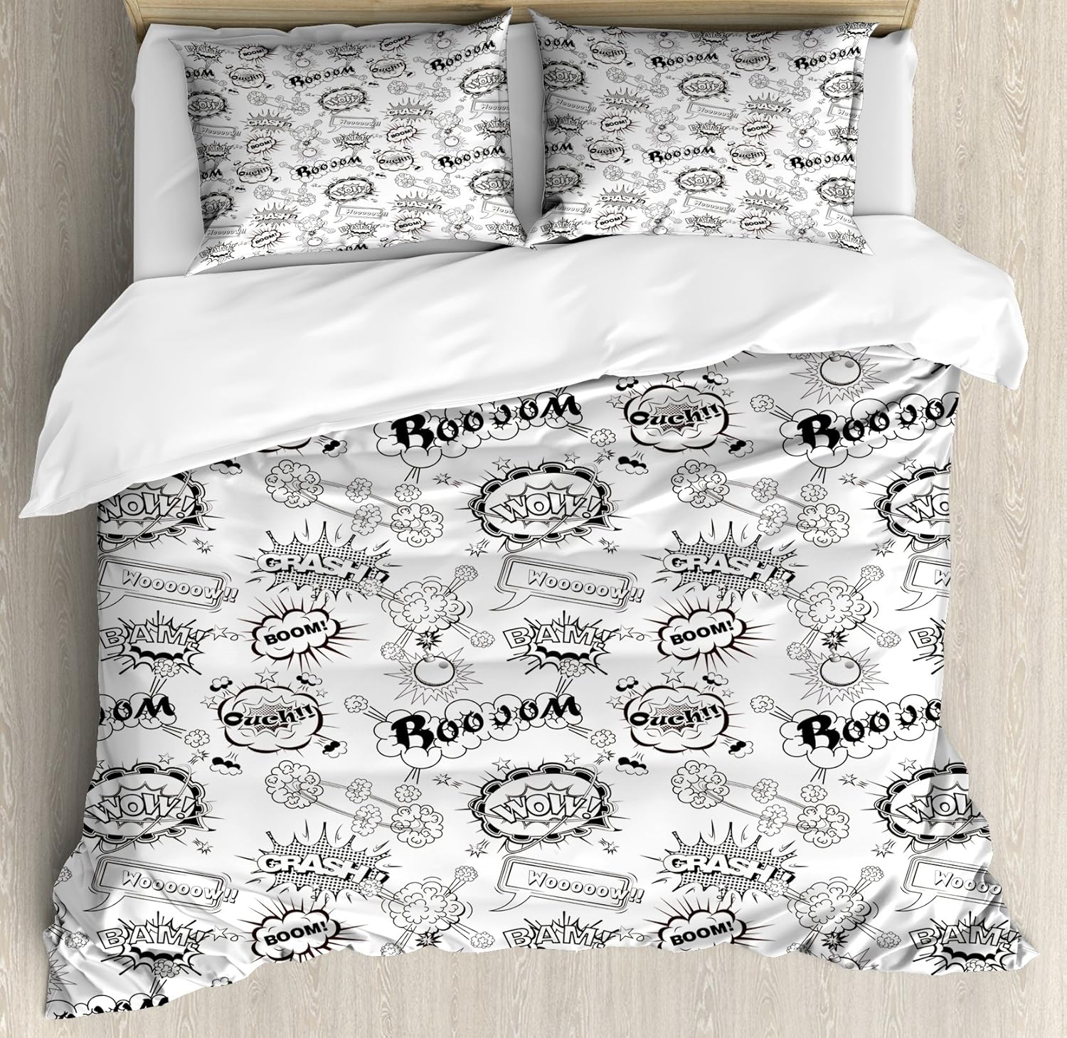 Lunarable Sketch Duvet Cover Set, Pattern with Comic Book Doodle Speech Bubbles Sound Effects Cloud Pop Art Humor, Decorative 3 Piece Bedding Set with 2 Pillow Shams, Queen Size, White and Black Lunarable Sketch Duvet Cover Set, Pattern with Comic Book Doodle Speech Bubbles Sound Effects Cloud Pop Art Humor, Decorative 3 Piece Bedding Set with 2 Pillow Shams, Queen Size, White and Black