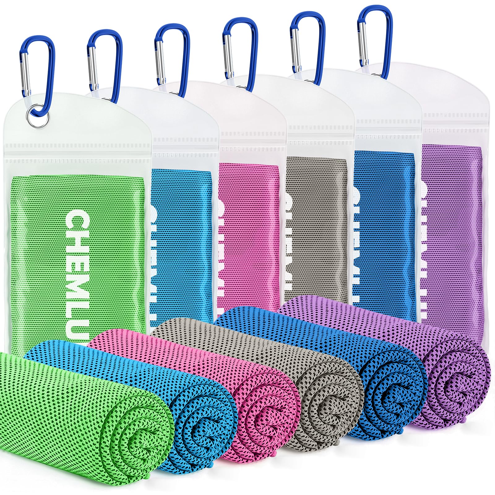CHEMLUK Cooling Towels 6 Packs: Instant Cool Towel for Hot Weather Neck and Face UV Protection Quick Dry Microfibre Sweat Towels for Gym Yoga Running Camping Workout Sports Travel