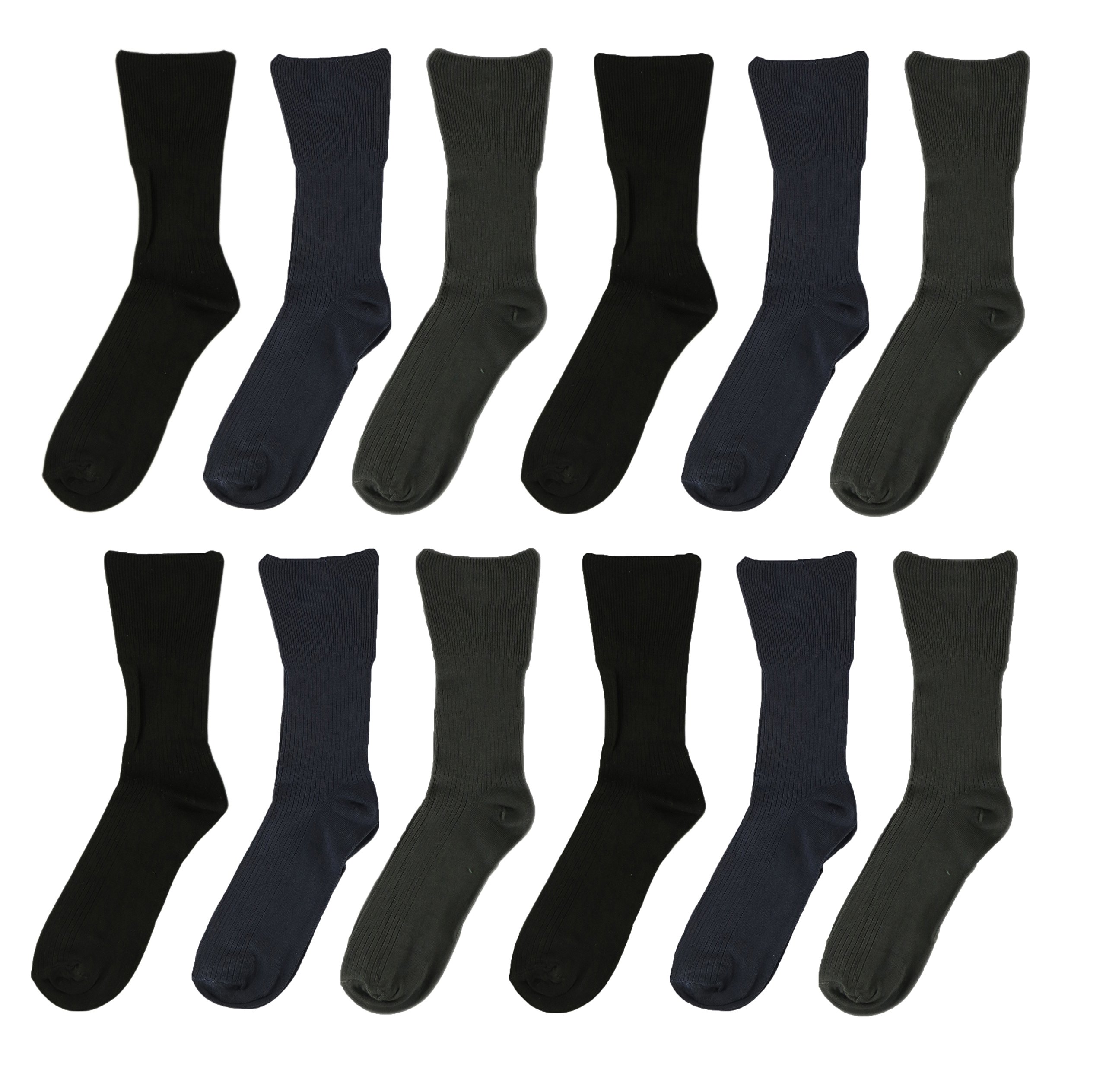 Sockstack 12 Pairs Of Men's Bamboo Loose Wide Top Socks, Non Elastic Anti Bacterial Socks,UK 6-11, (Black Navy Grey)