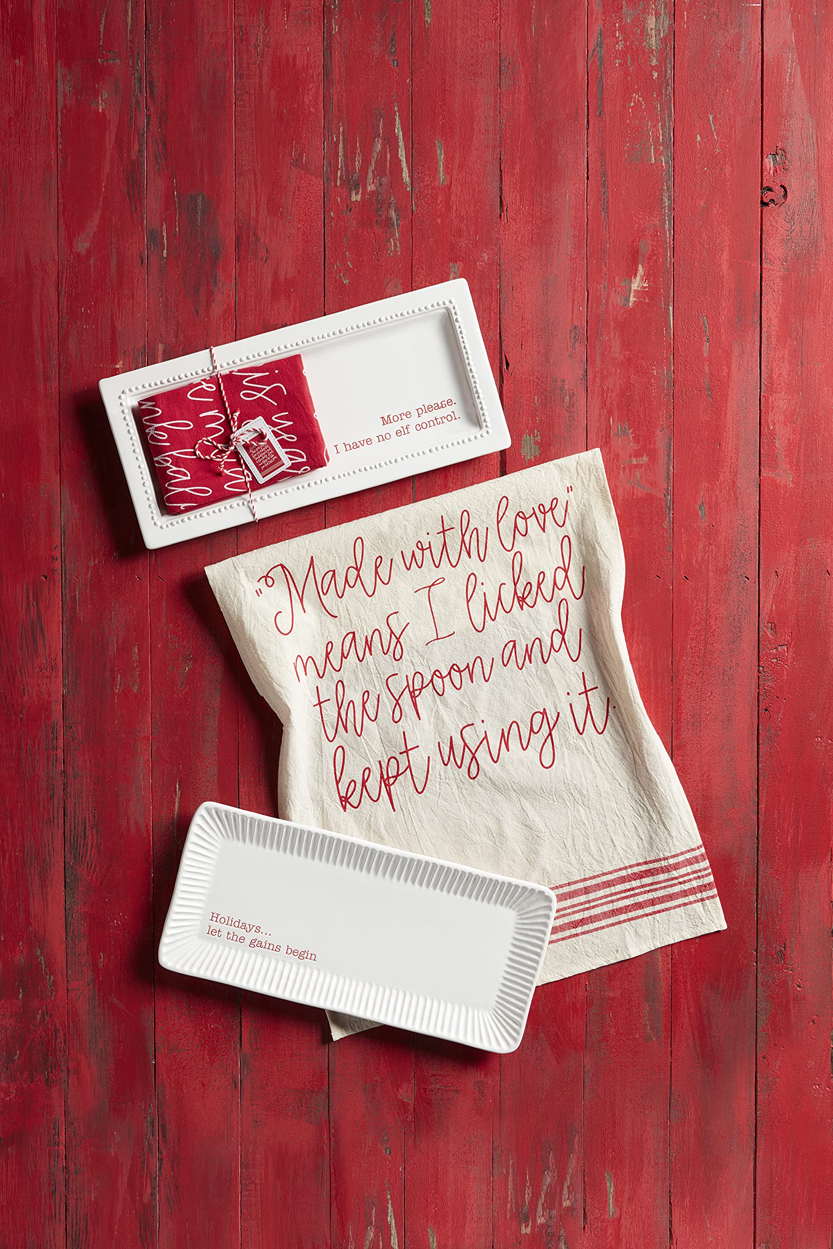 Mud Pie Bianco/Grigio, Set di Asciugamani Happy Hostess, 4 3/4 x 15, Dolomite, Tray Spreader 5 | Towel 26 x 18