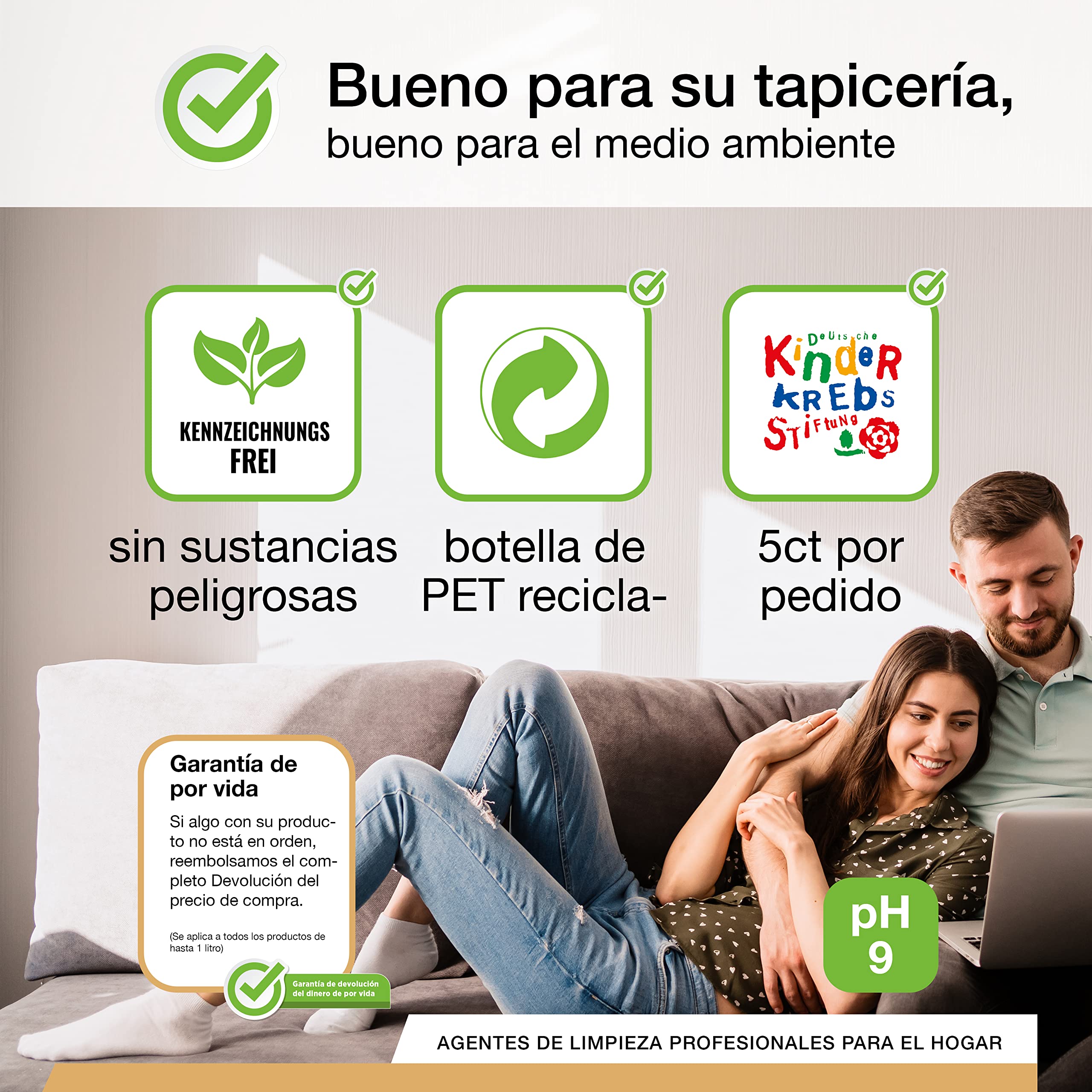 BiOHY Limpiador tapicerías (12 botellas de 1 litro) + Dosificador | Ideal para asientos de coche, sofás, colchones, etc. | También es adecuado para las lavadoras (Polsterreiniger)