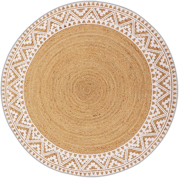 voyzz home Premium Jute Braided Rug, 4' Round Natural, Hand Woven Area Rugs for