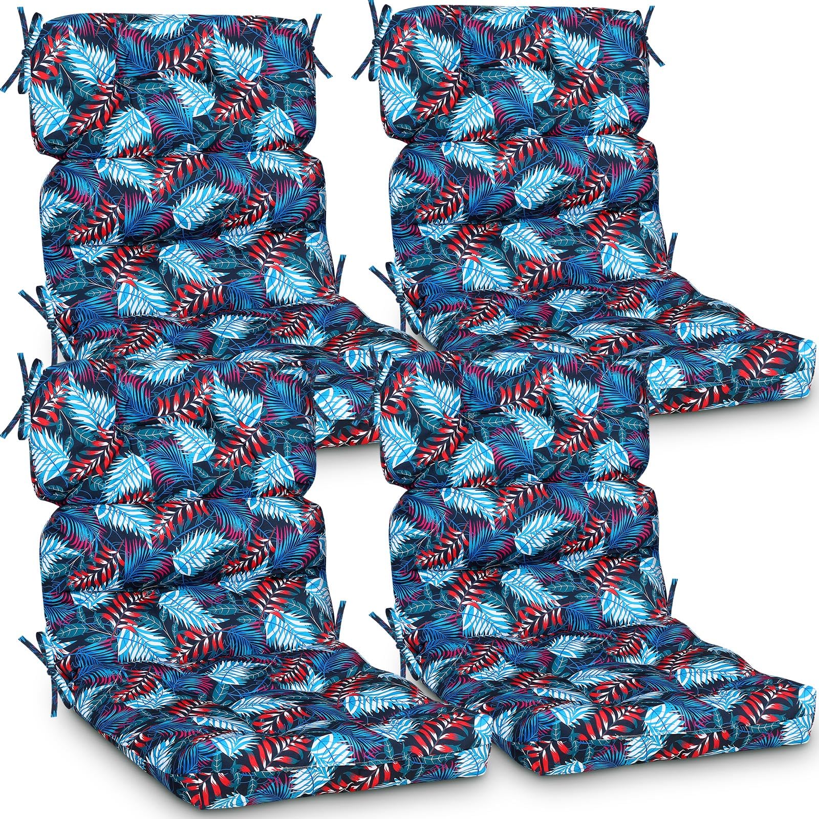 Geelin High Back Patio Chair Cushion Indoor Outdoor Seat Back Chair Cushions Tufted Patio Chair Cushions Waterproof Rocking Chair Pads Weather Replacement Cushions for Furniture (Blue Purple,4 Pcs)