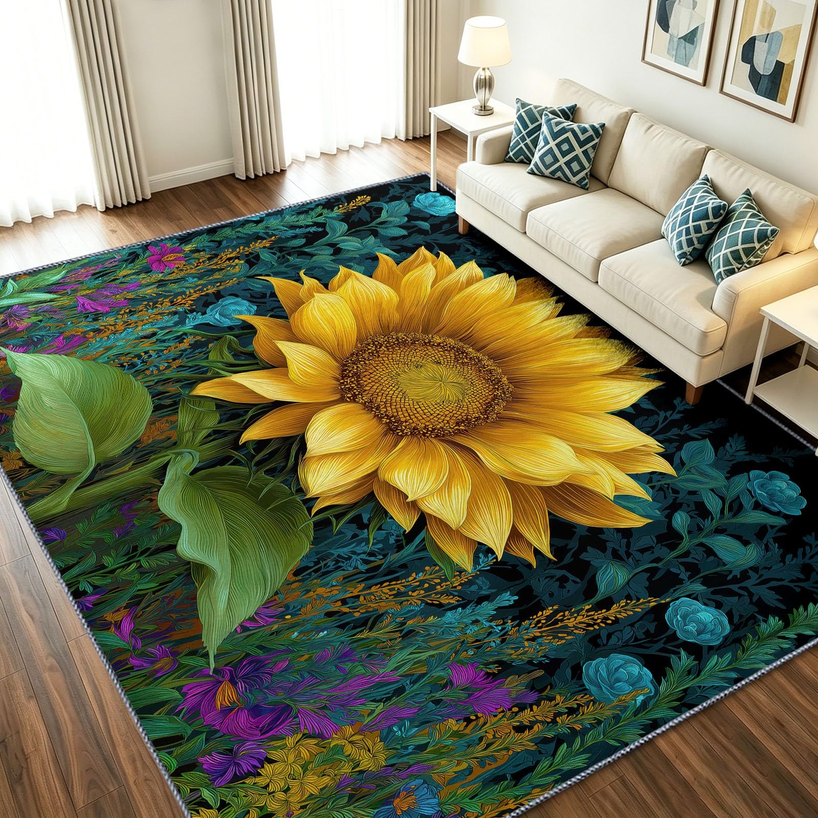 Tapis antidérapant floral 60x90 cm lavable pour éviter les glissades et les taches