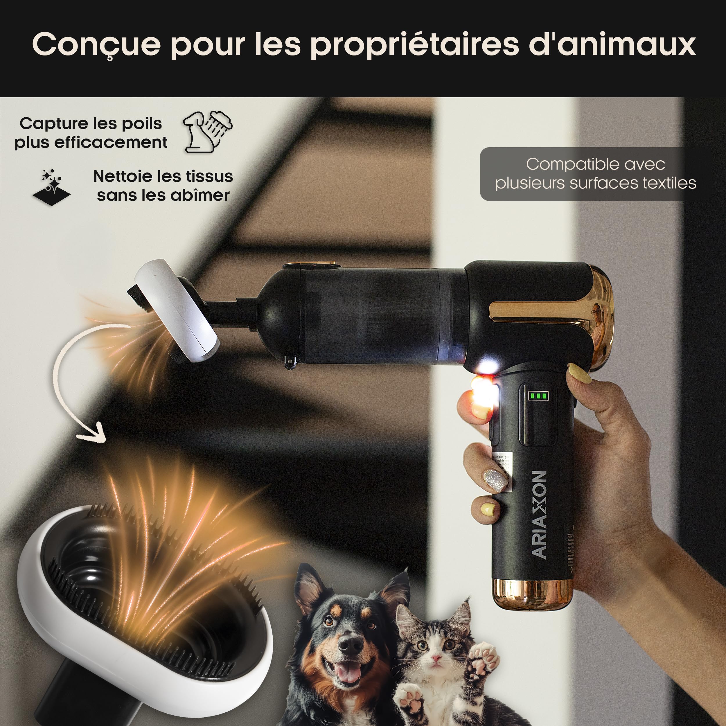 Aspirateur à Main sans Fil pour Poils d’Animaux – 45 min, Maison & Voiture