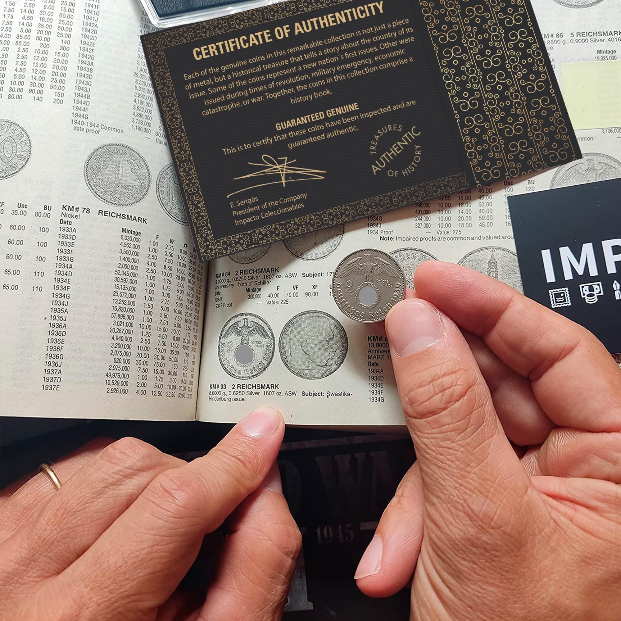 IMPACTO COLECCIONABLES | Collezione Esclusiva di 7 Monete della Seconda Guerra Mondiale (1939–1945) degli Alleati e dell’ASSE – Monete Autentiche e Antiche con Certificato di Autenticità