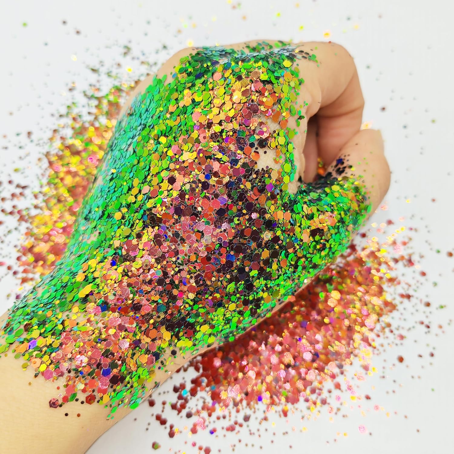 Chameleon Chunky Glitter 20 Colors Shift Change Flakes for Craft Nail Art | Cosmetic grade hexagonal sequins,color shift for resin tumbler epoxy making,festival party body makeup&hair craft