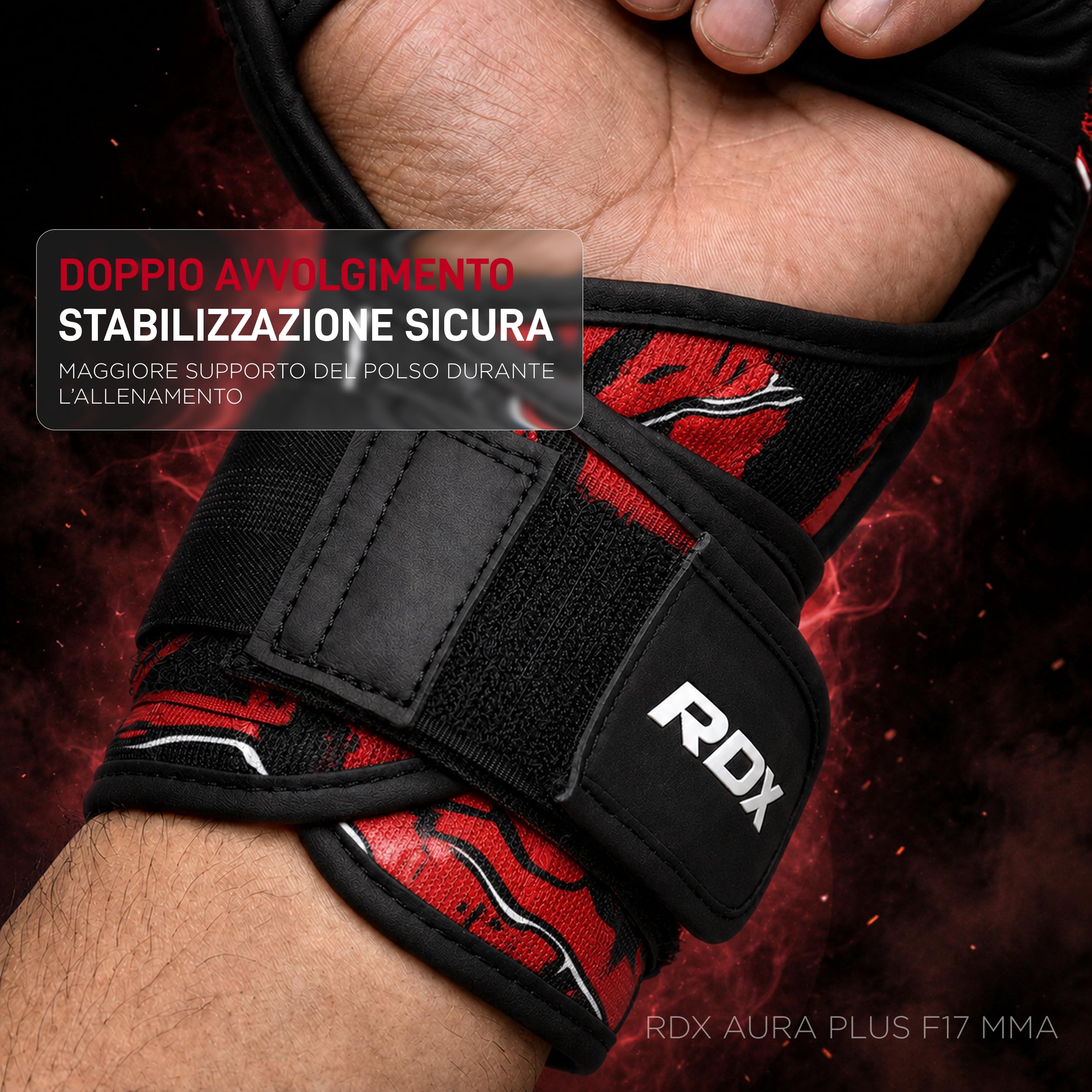 RDX New Aura Plus F17 Guanti da Grappling per Uomo e Donna, Guanti MMA a Palmo Aperto, Guanti da Allenamento per Presa, Sparring e Lotta a Terra, Imbottitura Ammortizzante, MMA Gloves