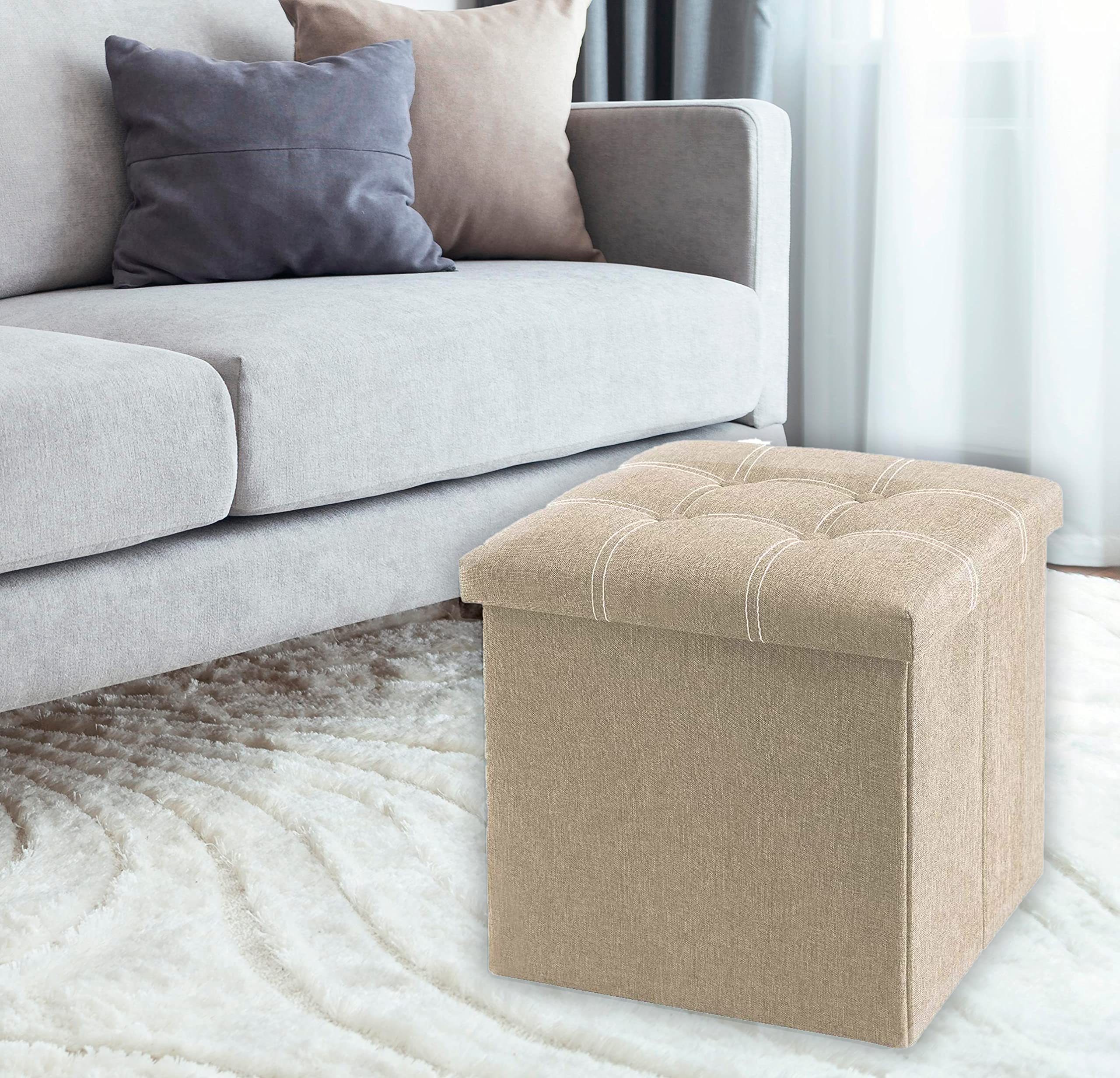 ABTRIX WITH AB Folding Organizer Storage Ottoman Bench Footrest Stool Coffee Table Cube, Camping Fishing Toys Chest Stool, Quick and Easy Assembly, 52L Capacity, Padded (38X38X38 cm, Beige) (B09CK9Q8WH) Amazon Price History, Amazon Price Tracker
