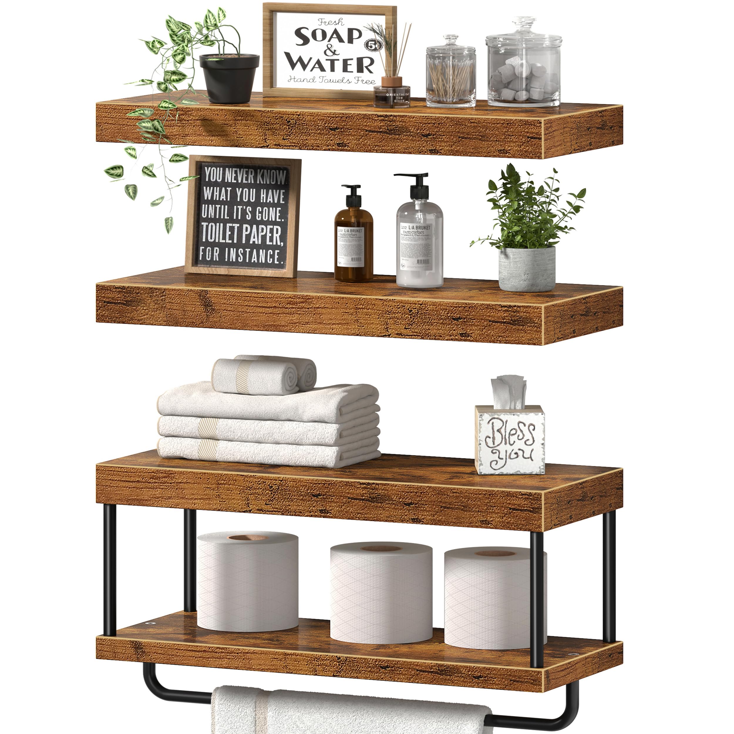 Photo 1 of QEEIG Bathroom Floating Shelves (Brown, Set of 3, 15.7")