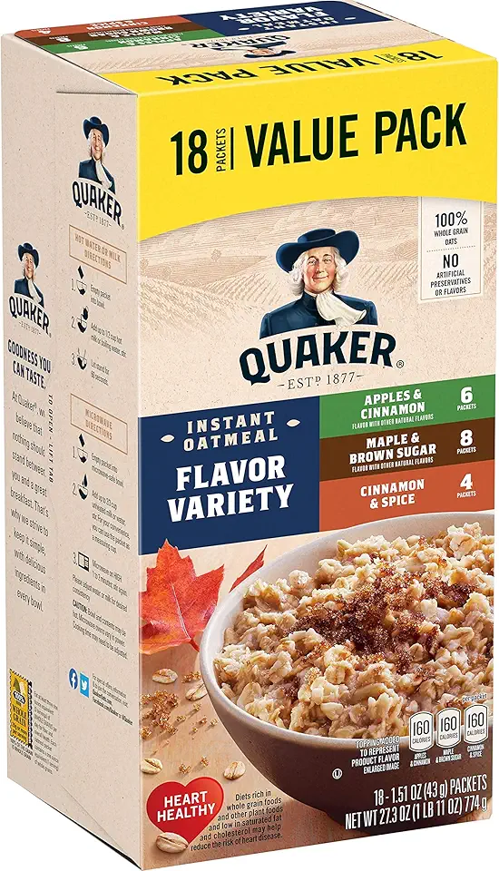 Quaker Instant Oatmeal, Variety Value Pack, 18 Count