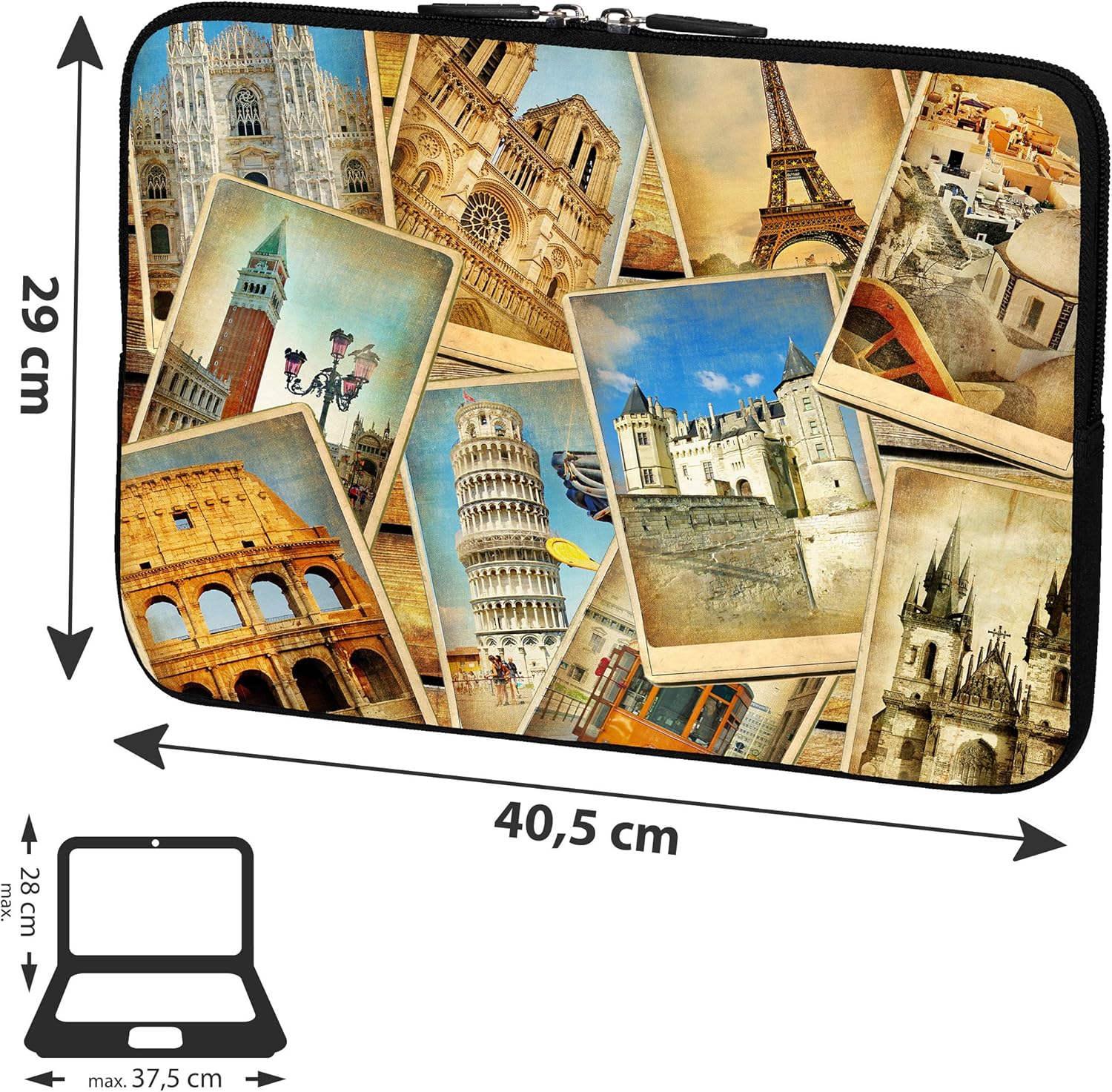 PEDEA Protective Sleeve, Notebook Case 10.1-Inch/13.3 inch/15.6 inch/17.3 inch Vintage Travel 15,6 Zoll + Maus und Mauspad