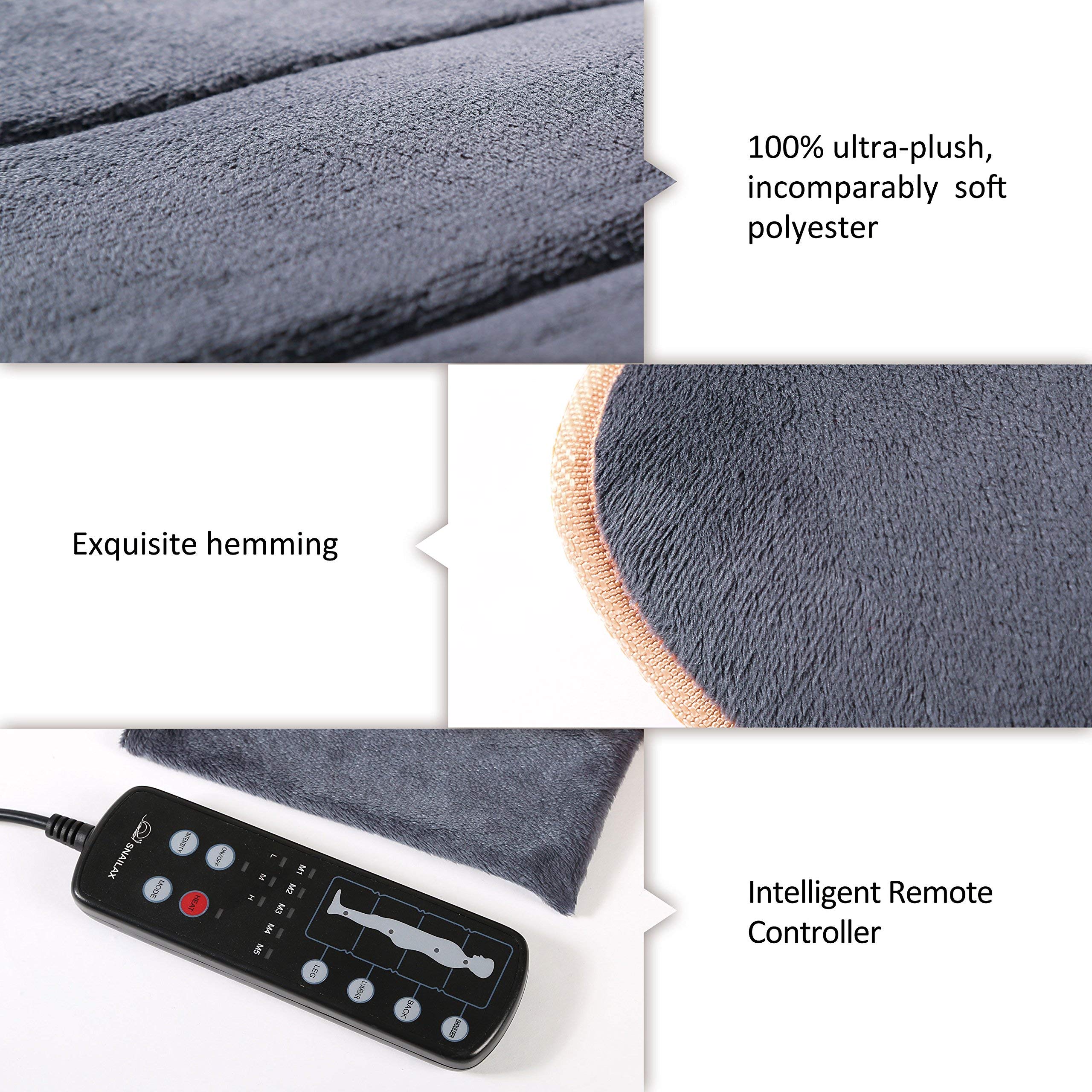 SNAILAX Colchón de Masaje Térmico con Vibración- Cojin de Masaje Terapéutico con 10 Motores Vibrantes, Masaje de Cuerpo Completo con Calor para Relajar Dolores Musculares, Dormirse