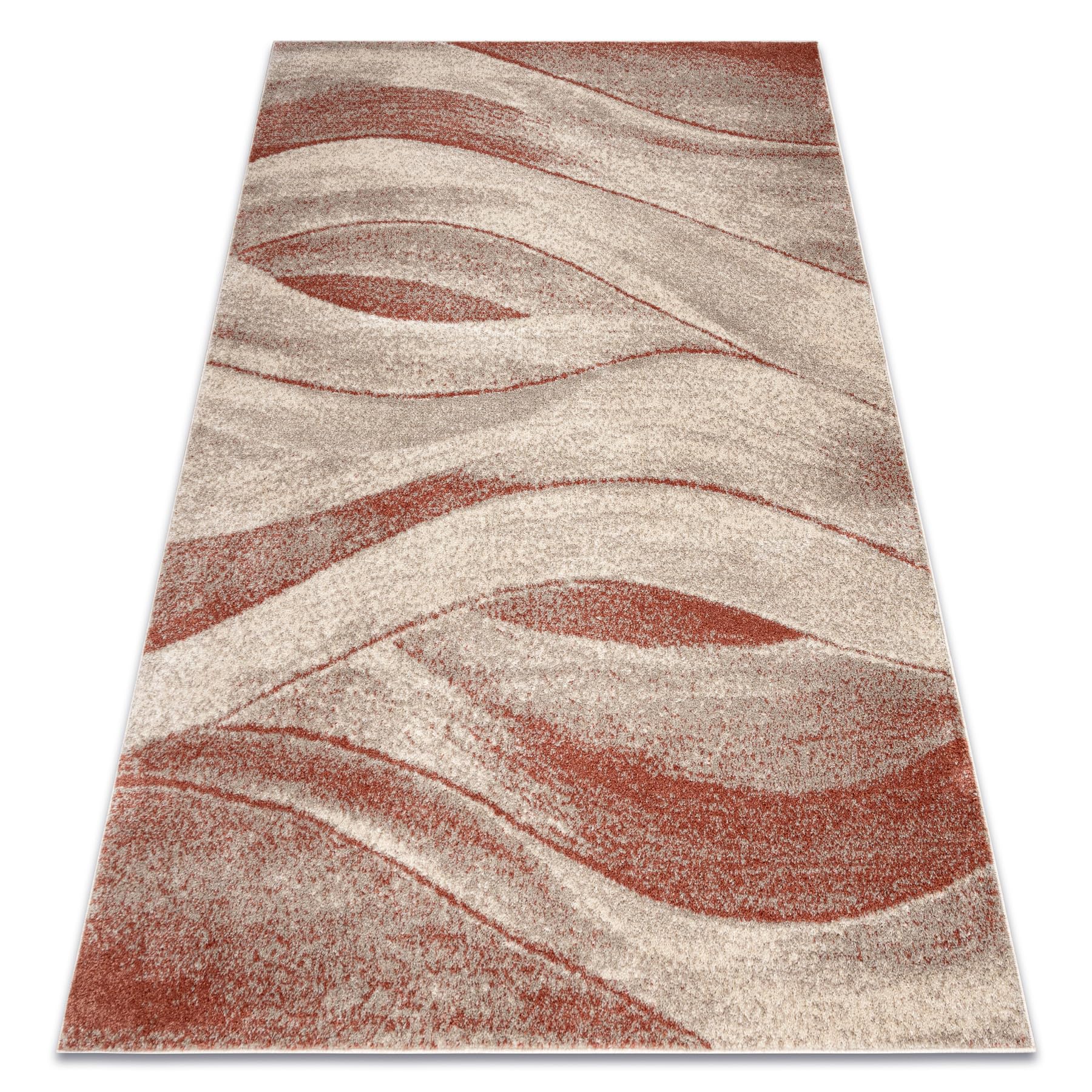 Tapis moderne en crème 80x150 moquette douce vagues terracotta salon rugsx