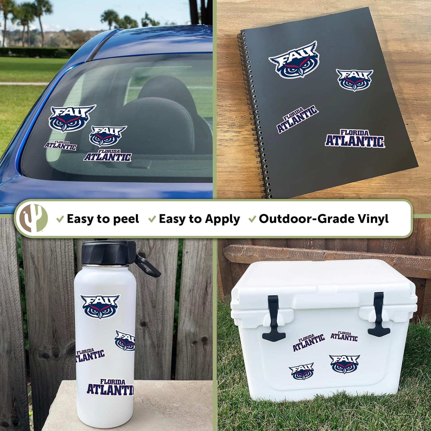 Desert Cactus Florida Atlantic University Sticker Florida Atlantic Owls Vinyl Decal Laptop Water Bottle Car Scrapbook Sheet (Type 1-1) - Image 2