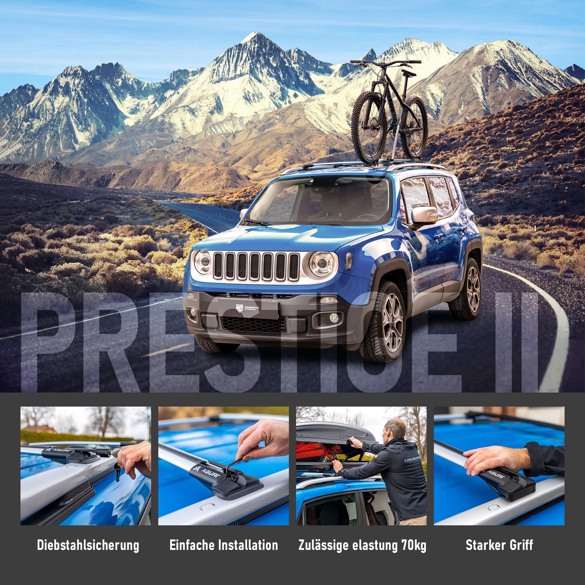 AGURI Prestige II | Kompatibel mit Ford Kuga 2012-2019 | Dachgepäckträger Dachträger | Geeignet zur Befestigung von Dachboxen, Fahrradträger, Leiter | Robuste Konstruktion aus Alu | TÜV