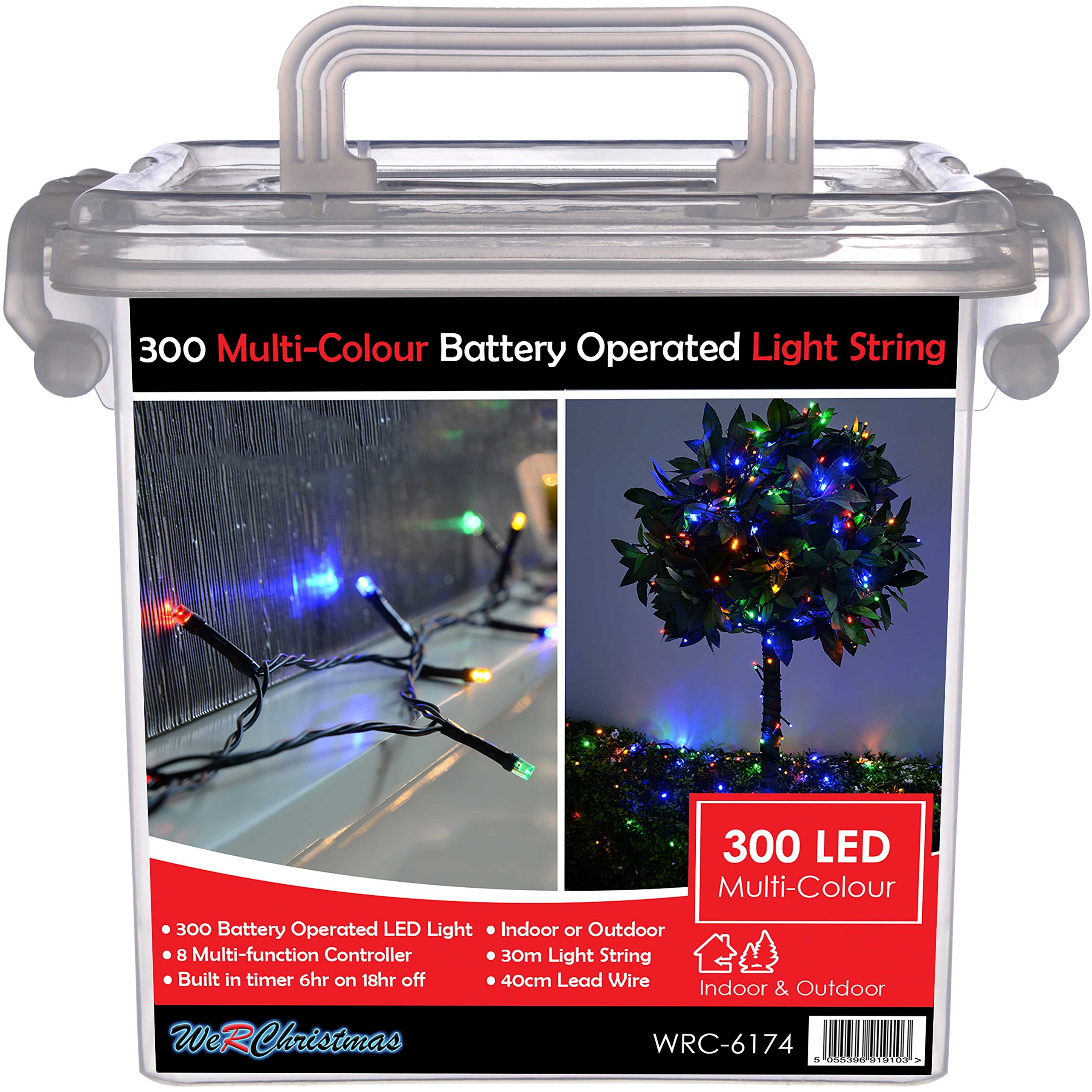 WeRChristmas Outdoor Battery Operated Multi-Function LED Lights with Timer, 30 m - 300-LED, Multi-Colour