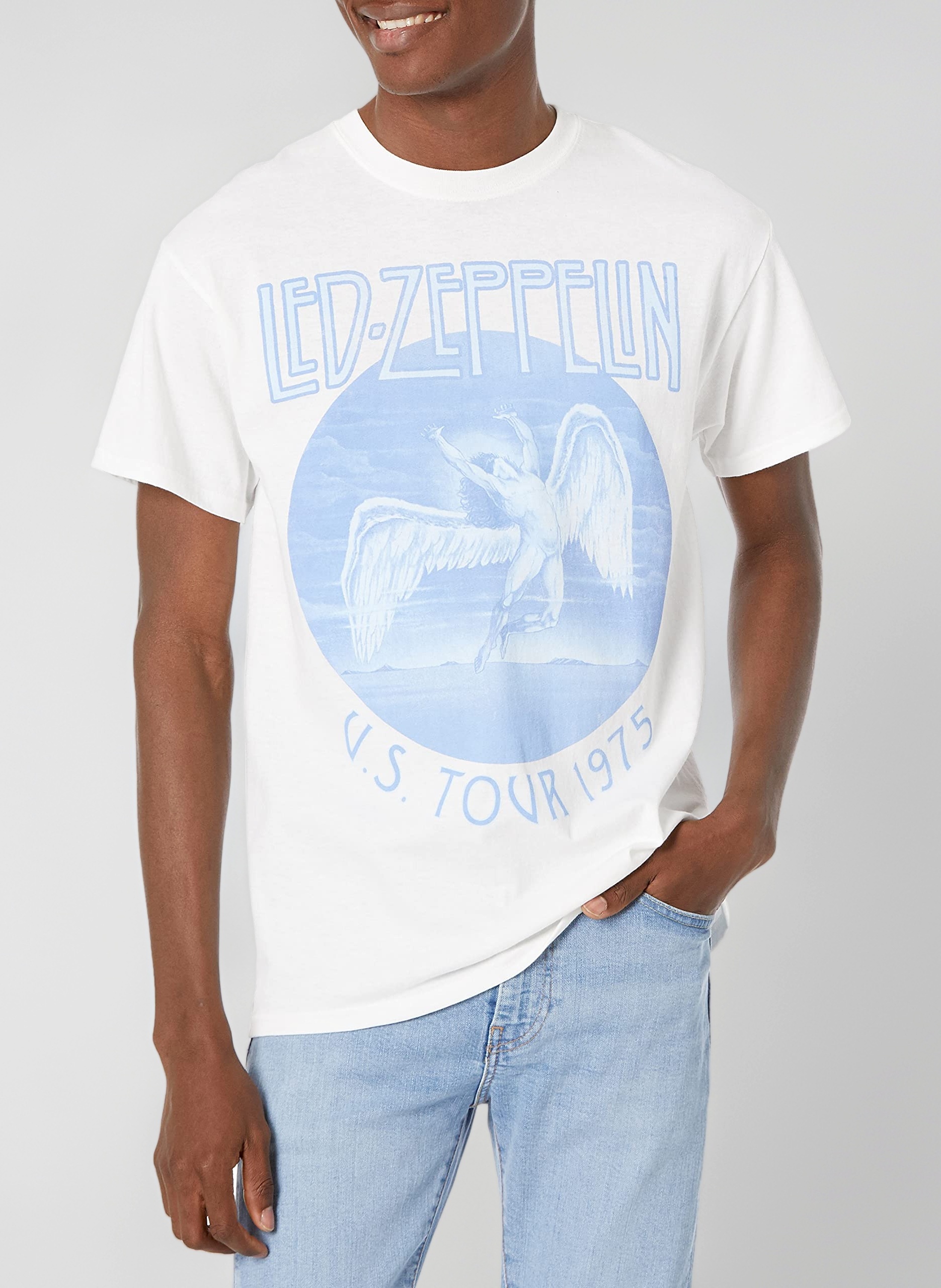 Led Zeppelin Men's Us Tour 1975 White T-Shirt T-Shirt (Pack of 1)
