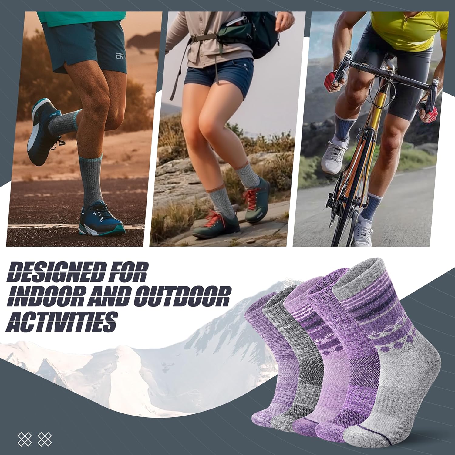 ANTSANG Merino Wool Hiking Socks for Men & Women 5 Pairs Thermal Warm Winter Thick Cushion Moisture Wicking Crew Boot Socks - Image 6