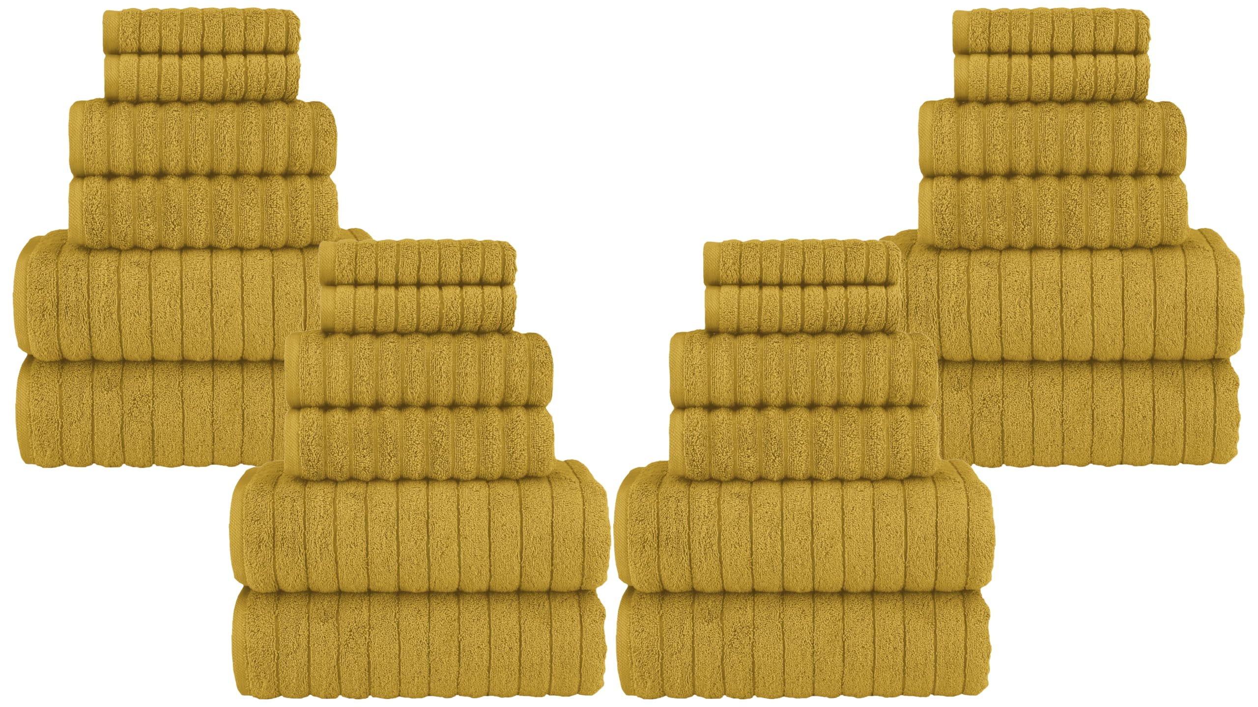 Elegant Comfort 100% Turkish Cotton Corduroy Ribbed Luxury Bath Towels 6-Piece Set, Premium Feel - Quick Dry, Highly Absorbent, Contains 2 Bath,2 Hand &amp; 2 Washcloths,Gold(Pack of 4)