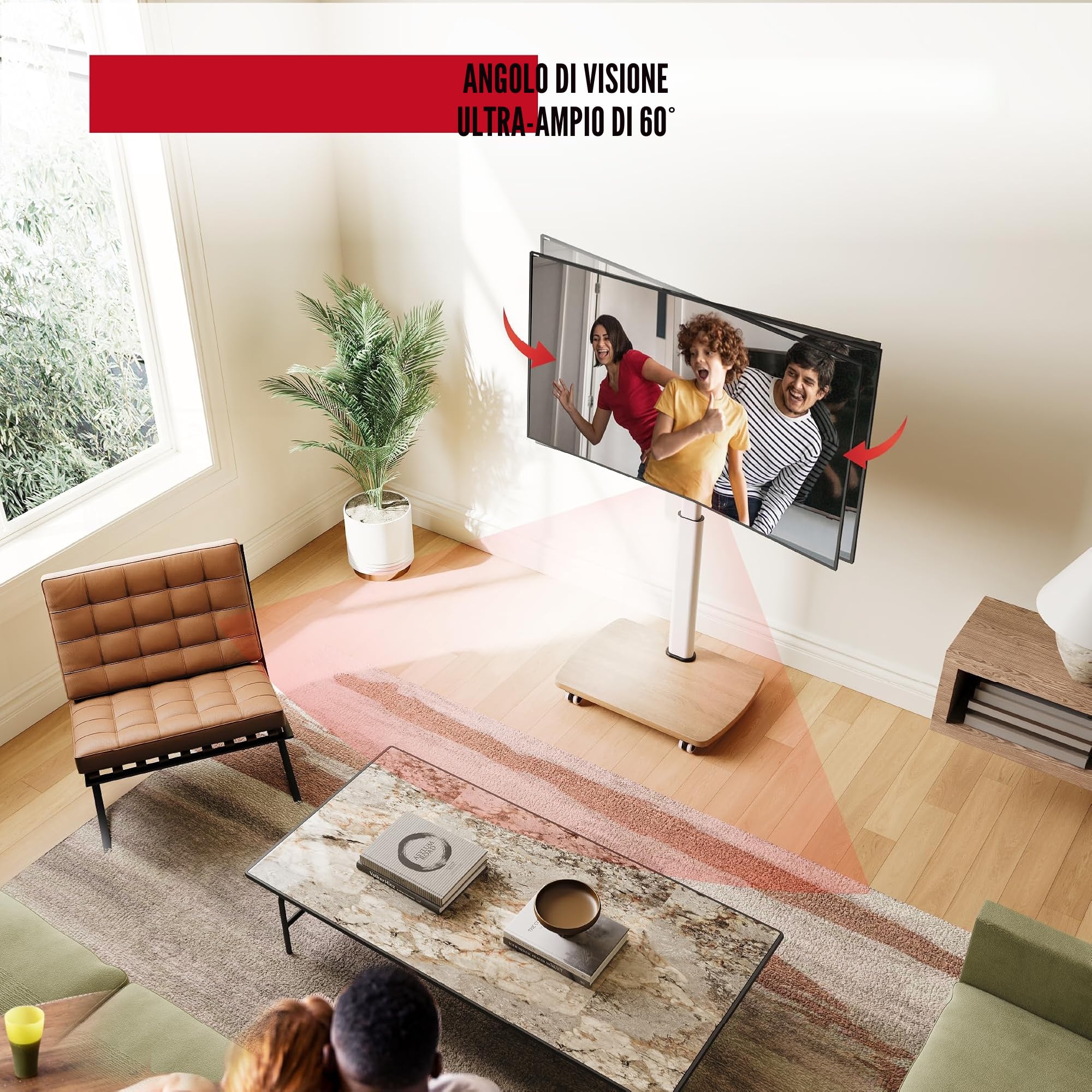AOKCOS Supporto TV con ruote 32-65 pollici, Altezza regolabile Girevole, VESA 400x400 mm 40kg