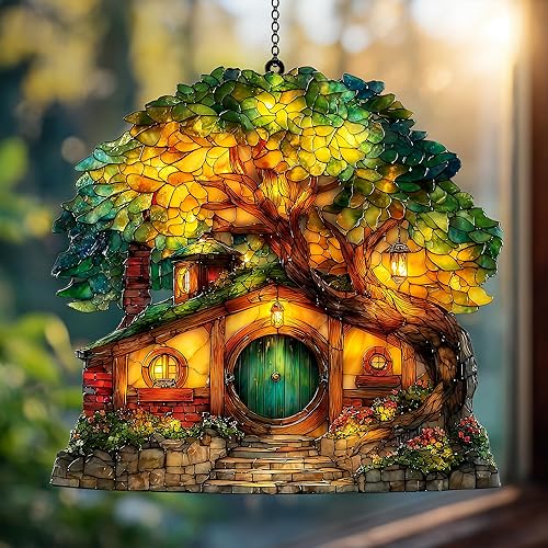 Vista 16 de Tropical Pineapple Blossoms Acrylic Suncatcher - Faux Handmade Stained Glass Window Hanging Ornament for Display, Home Decor & Gift Idea for