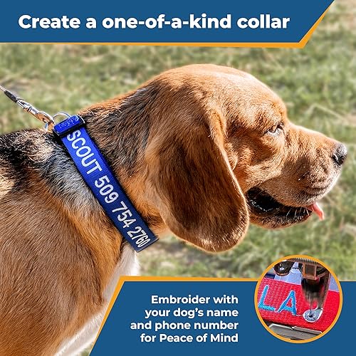 Miniatura 3 de Collar para perros personalizado collares bordados con nombre de mascota y número de teléfono azul negro rosa rojo y naranja collares para perros