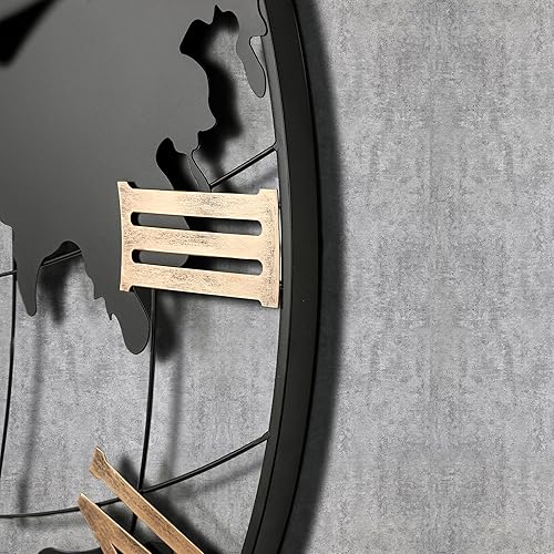 Miniatura 8 de Reloj de pared de metal negro extra gigante de 36 pulgadas, diseño moderno de mapa del mundo silencioso con números romanos dorados vintage,