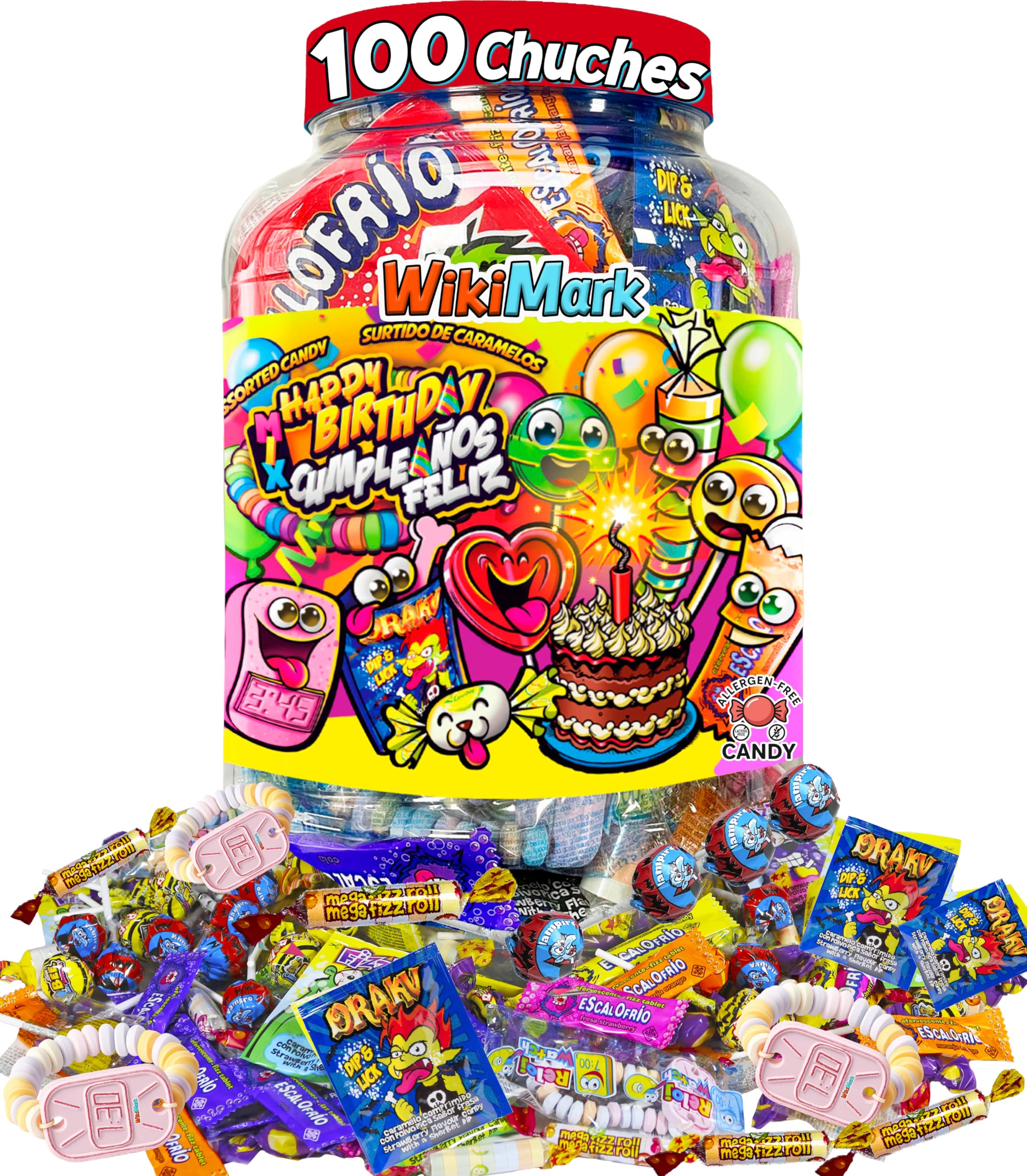 Bote 100 Chuches Surtidas para Cumpleaños y Piñatas | Caramelos Variados Infantiles | Golosinas para Fiestas, Candy Bar y Bolsas de Regalo | Mix Dulces Sin Gluten y Sin Leche
