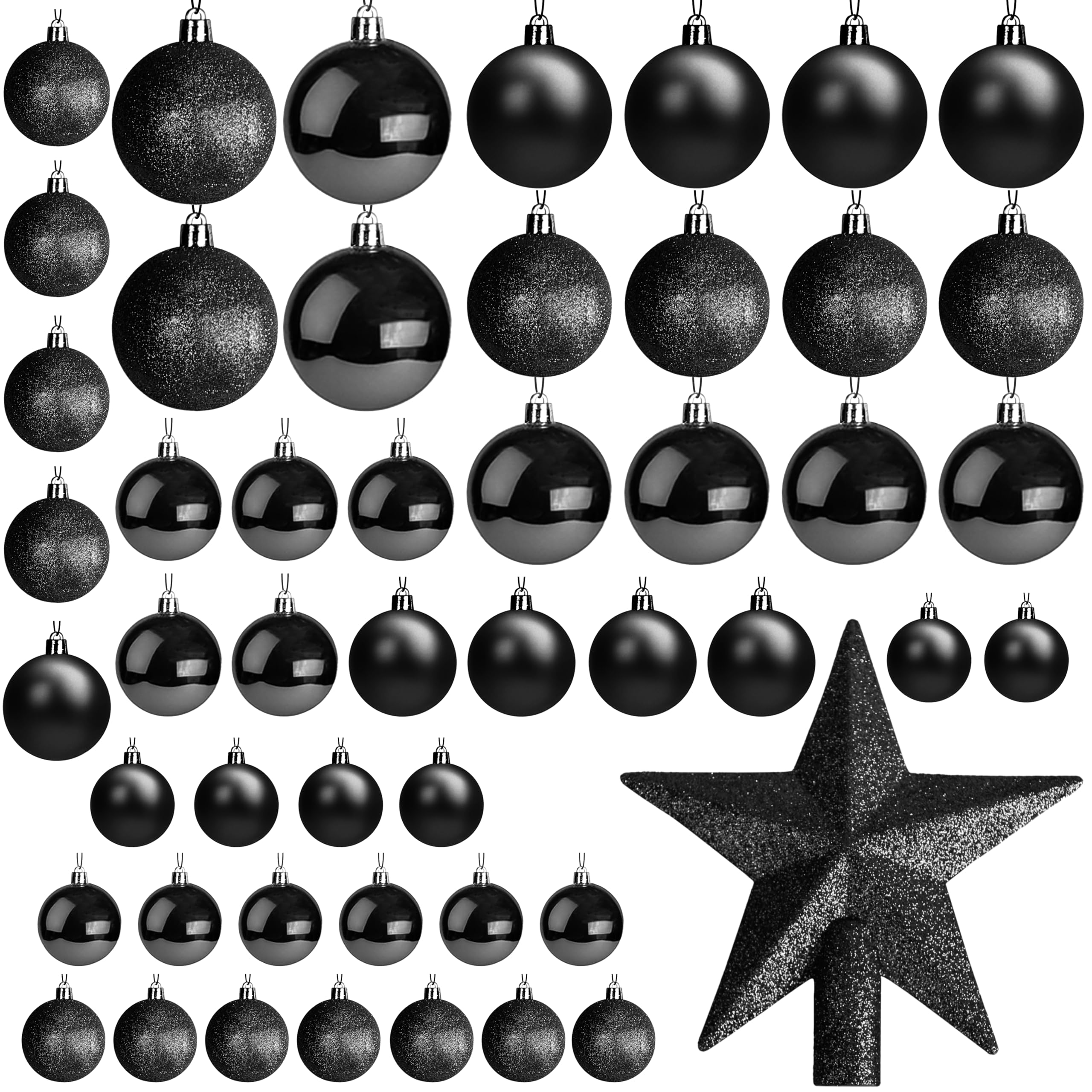 EcoNour Christmas Tree Baubles 50Pcs Black – Shatterproof Xmas Ornaments Balls Set for Christmas Decorations & Christmas Tree Decor