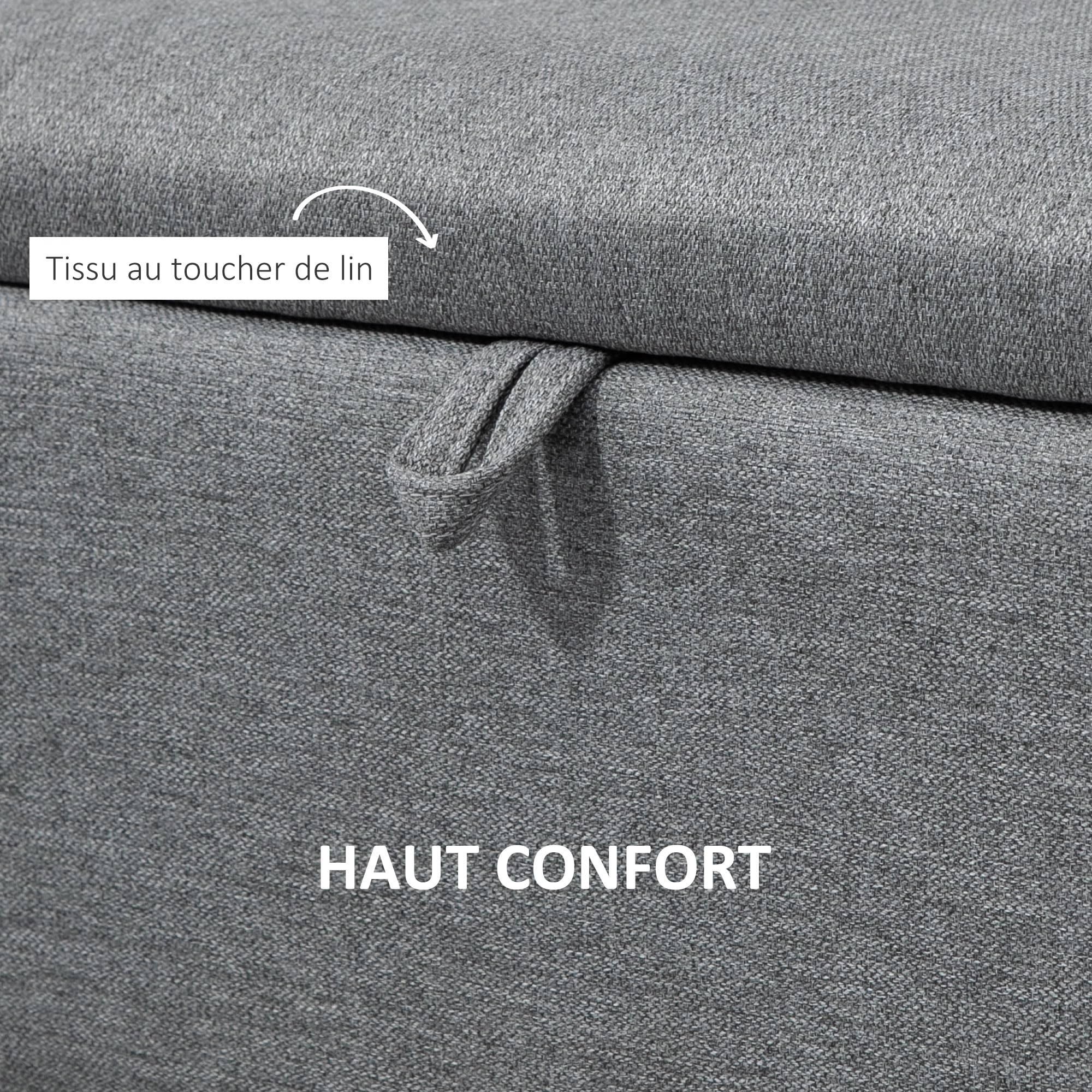 HOMCOM Banc de Rangement Bout de Lit en Tissu 101 x 38,5 x 44,5 cm Gris | Coffre de Rangement, Pieds en Acier Noir