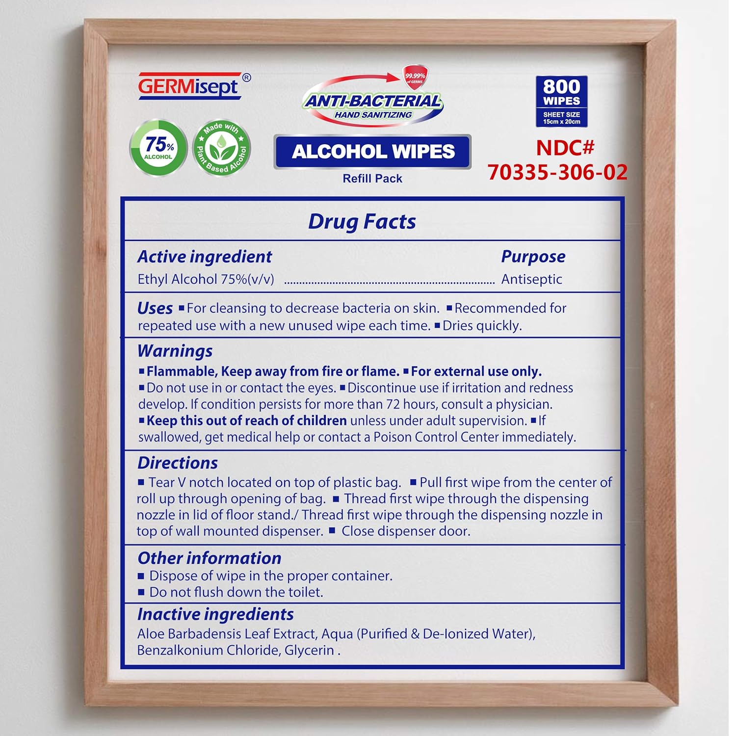 Germisept Gym & Facilities 75% Alcohol Hand Sanitizing Wipes - Refill Ideal For Pull Dispensers (3200 Wipes = 4 x 800 Count Rolls)