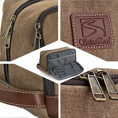 Miniatura 4 de Neceser de viaje para hombres y mujeres, organizador de artículos de tocador de lona resistente al agua, de cuero vegano, kit de Dopp colgante,