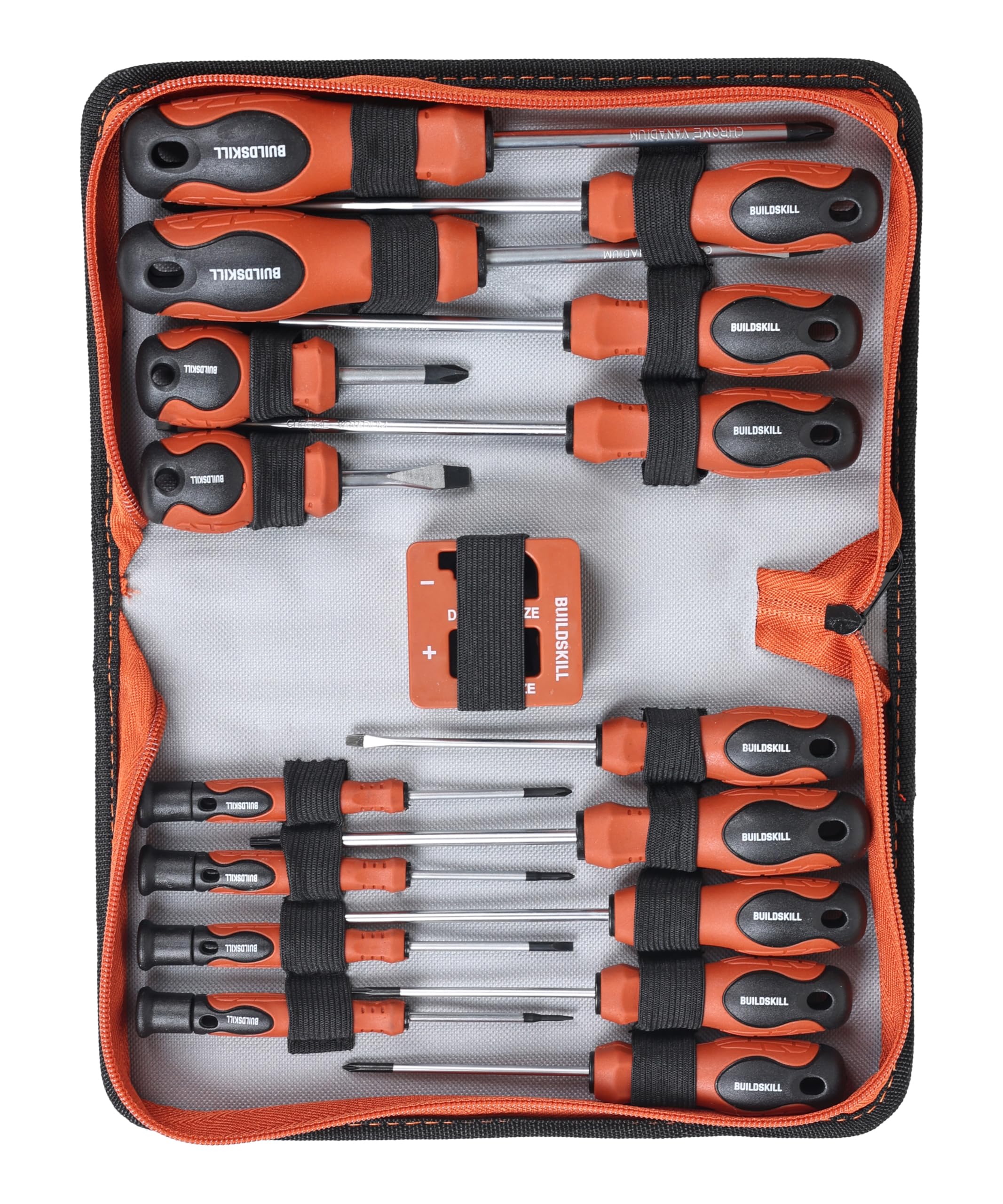 BUILDSKILL 17 Pieces screw driver set | Chrome vanadium shaft | Non-slip TPR grip | Stubby & Precision screwdriver set included | Carry bag | Magnetizer demagnetizer (Professional & home tools)