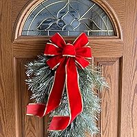 Vista 128 de Arco de corona de arpillera negra con alambre, 10 pulgadas de ancho, colas largas de 18 pulgadas, cinta de Navidad, decoración de puerta delantera