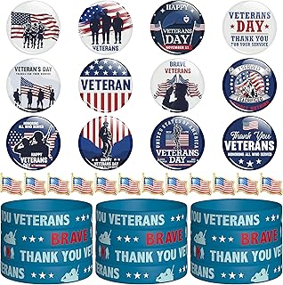 BkeeCten 36pcs Veterans Memorial Day Accessories, Set of 12pcs Veterans Rubber Silicone Bracelets, 12pcs USA Flag Pins and...