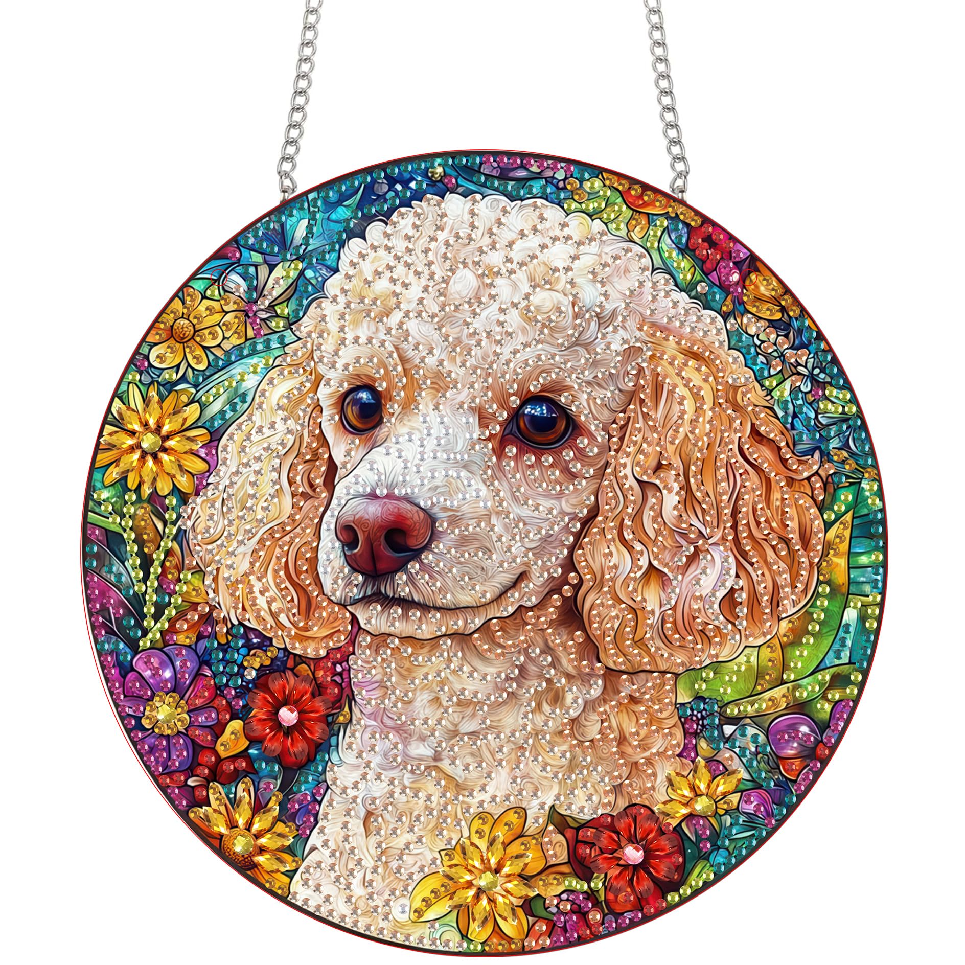 Bimkole ダイヤモンドアート 犬 ハンギングキット - 大人のための5Dダイヤモンドアートキット、DIY テディベア リスタルアートハンギングサイン、アクリルクリスタルアート吊り下げオーナメント - 壁掛け用、家庭・庭・玄関装飾用 20x20 cm