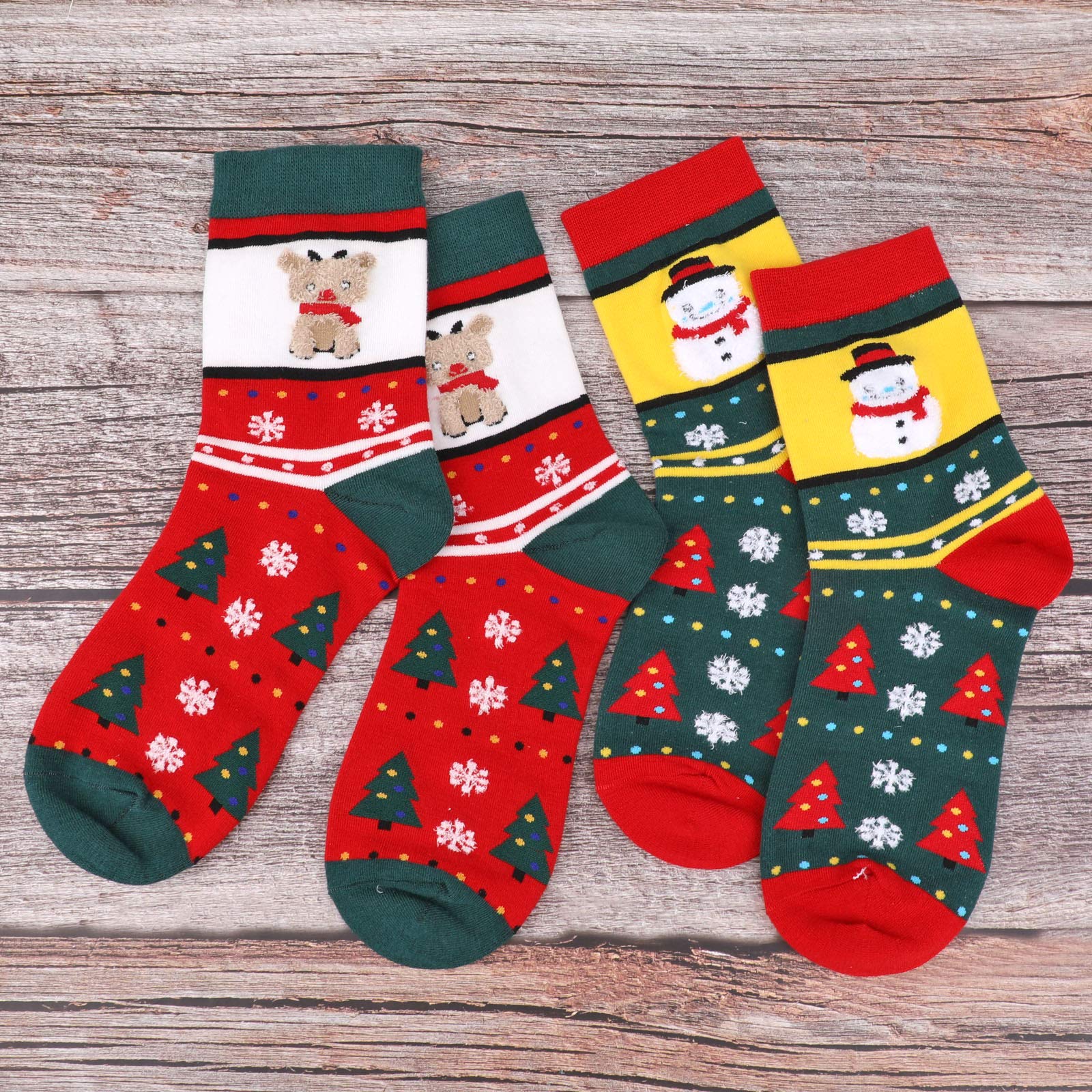 ZFSOCK Calze Natalizie Calzini Donna Divertenti Regali Natalizi Cotone Calze Vacanza di Natale Babbo Natale Deer Fiocco di Neve Pupazzo di Neve Stampa, 35 41,Natale C 5 paia