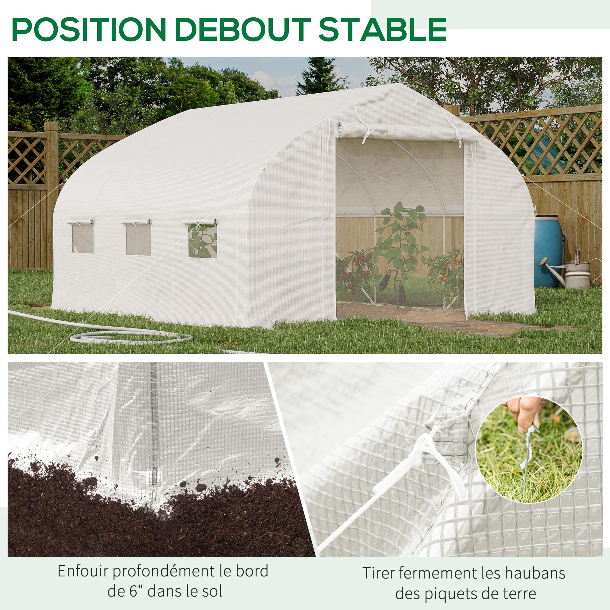 Outsunny 11,5' x 10' x 6,5' Serra Tunnel 7 finestre a Rete Bianco | Serra, porta a rete con cerniera, pareti laterali arrotolabili, serra da giardino migliorata, archi in acciaio zincato