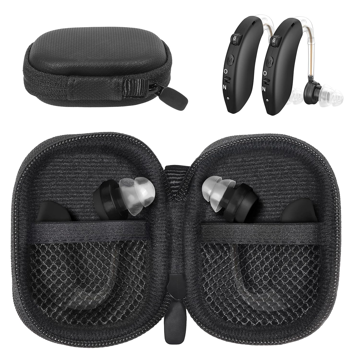 Designed Protective Case for Hearing Aid, Hearing Amplifier, Personal Sound Amplifier, Hearing Device, Listening Device, Strong Mini Case with Mesh pocket (Black) Designed Protective Case for Hearing Aid, Hearing Amplifier, Personal Sound Amplifier, Hearing Device, Listening Device, Strong Mini Case with Mesh pocket (Black)