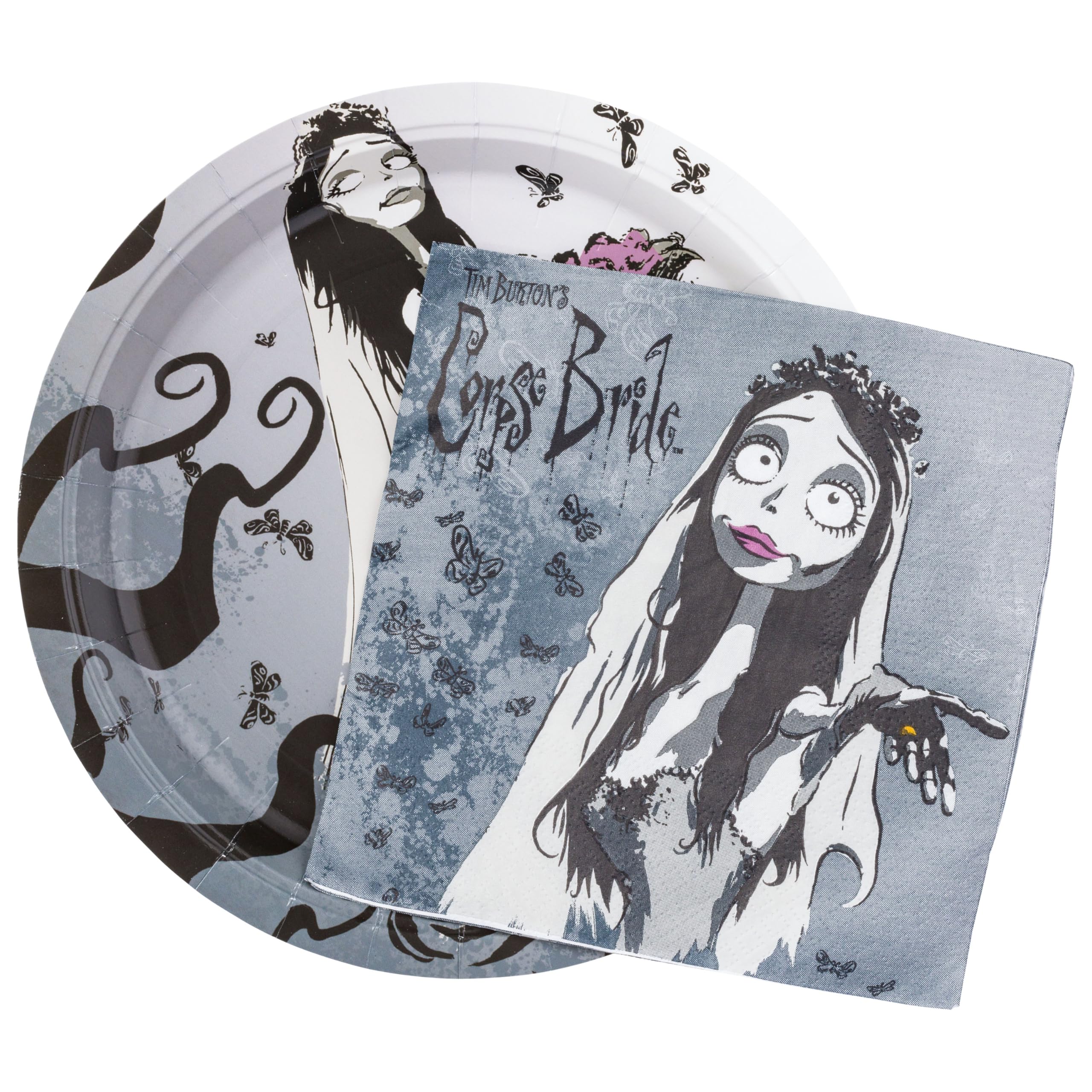 Silver Buffalo Tim Burton's Corpse Bride 32 Pack Partyware Disposable Paper Plates and Napkins