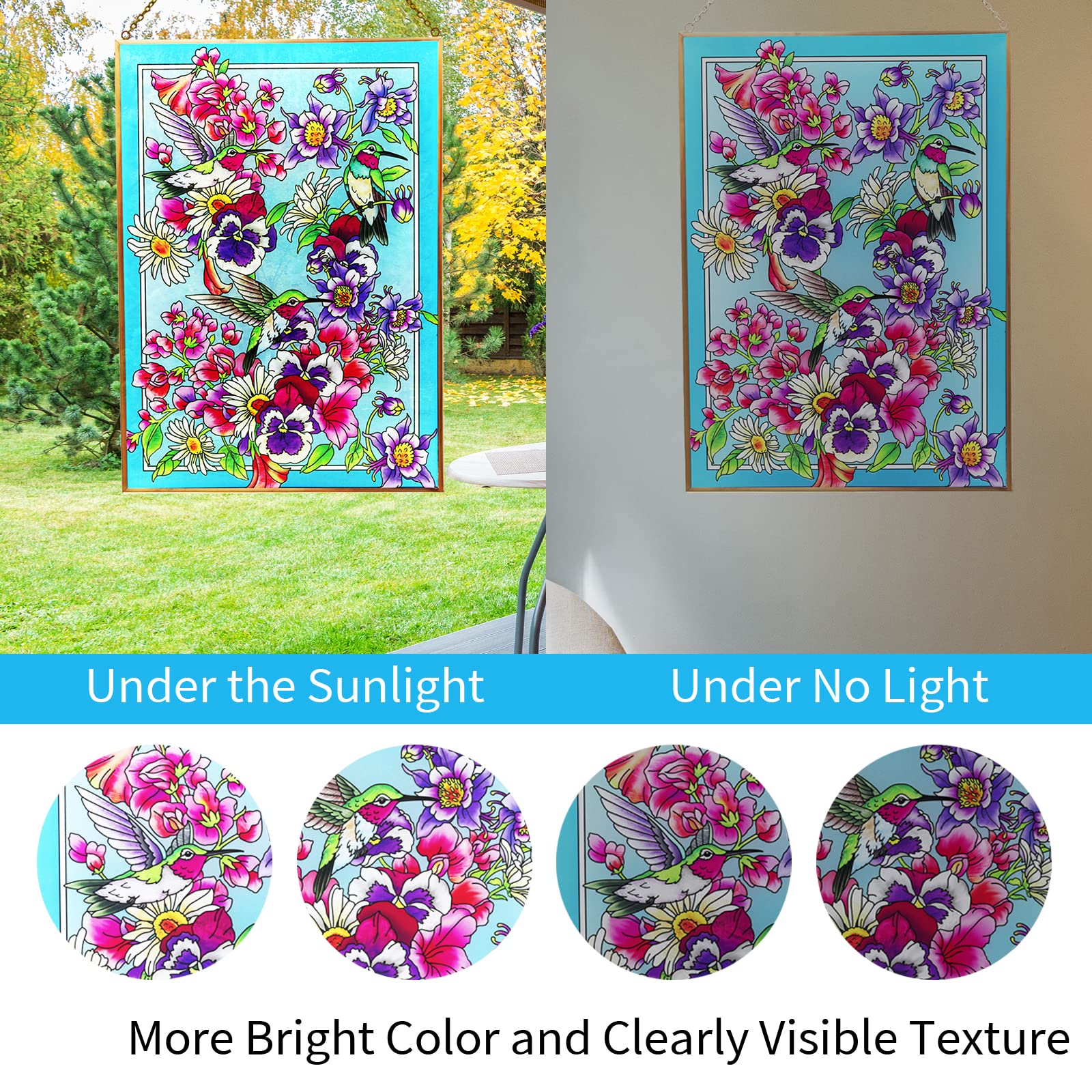 Opohaome Kolibri Buntglas Fensterbehang – 25,4x38,1 Cm, Handbemalt, Mit Saugnapf, Sonnenfänger Für Fenster
